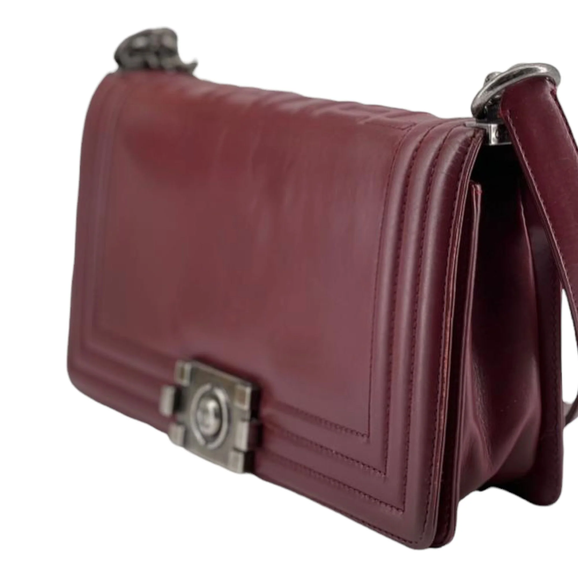 Old Medium Boy Bag Lambskin Burgundy RHW - Image 2