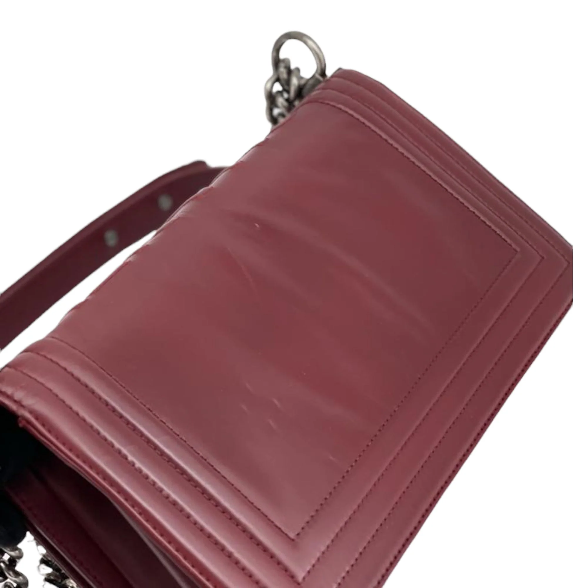 Old Medium Boy Bag Lambskin Burgundy RHW - Image 3