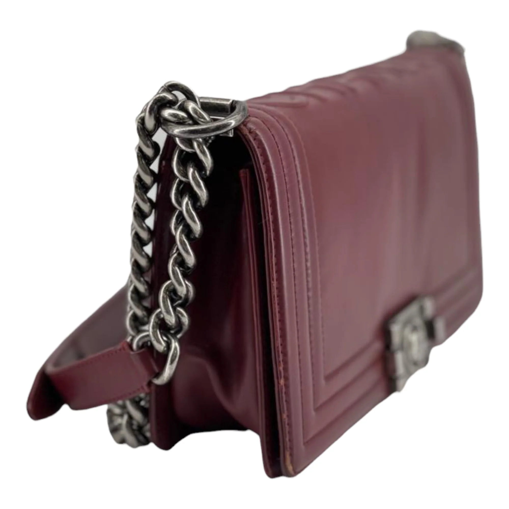 Old Medium Boy Bag Lambskin Burgundy RHW - Image 4