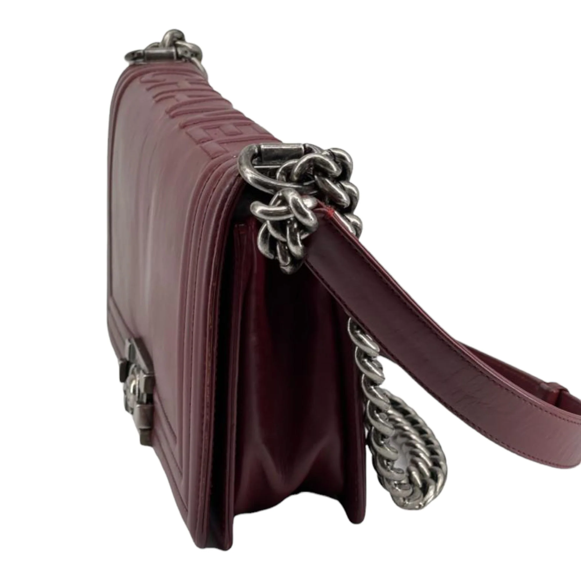 Old Medium Boy Bag Lambskin Burgundy RHW - Image 5