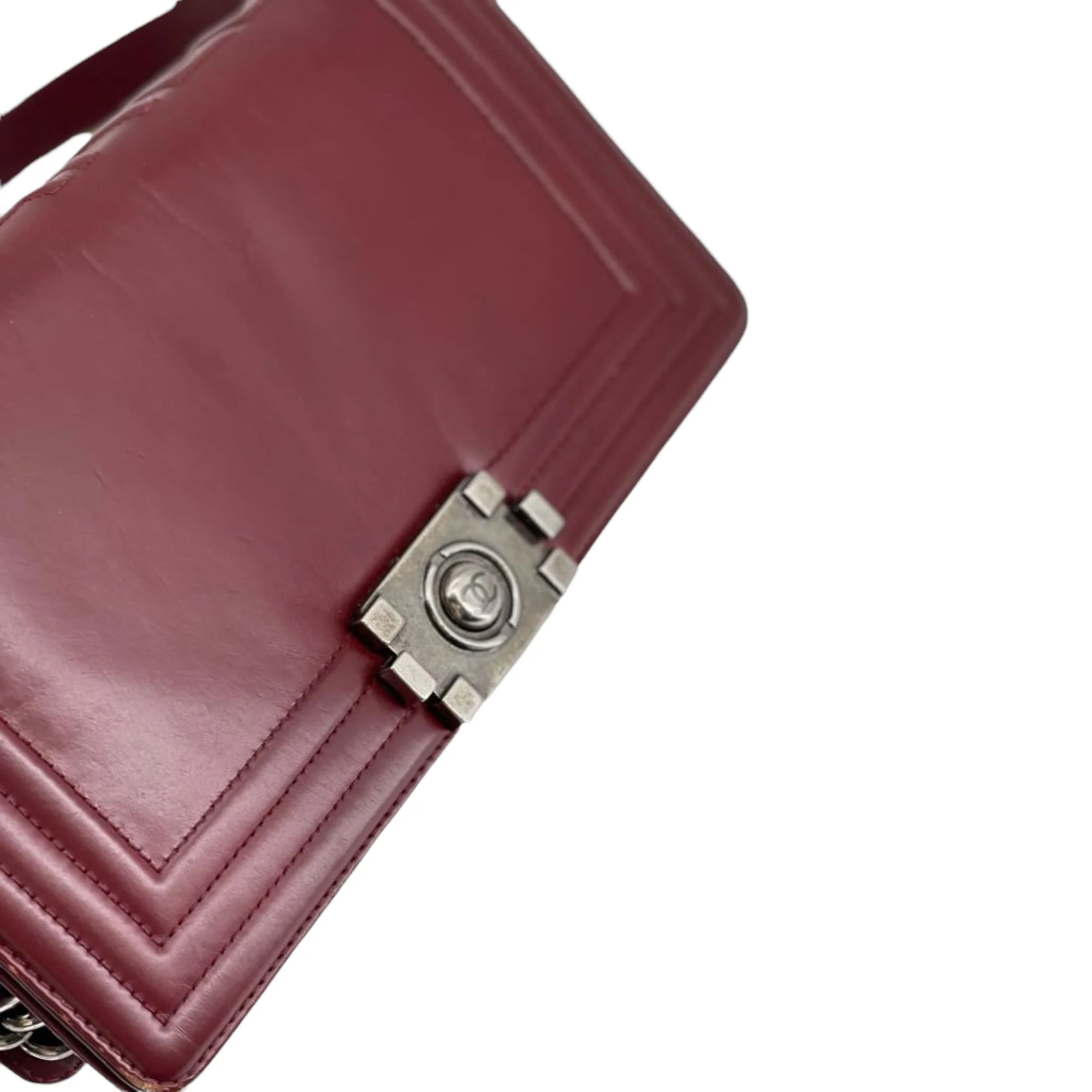 Old Medium Boy Bag Lambskin Burgundy RHW - Image 8