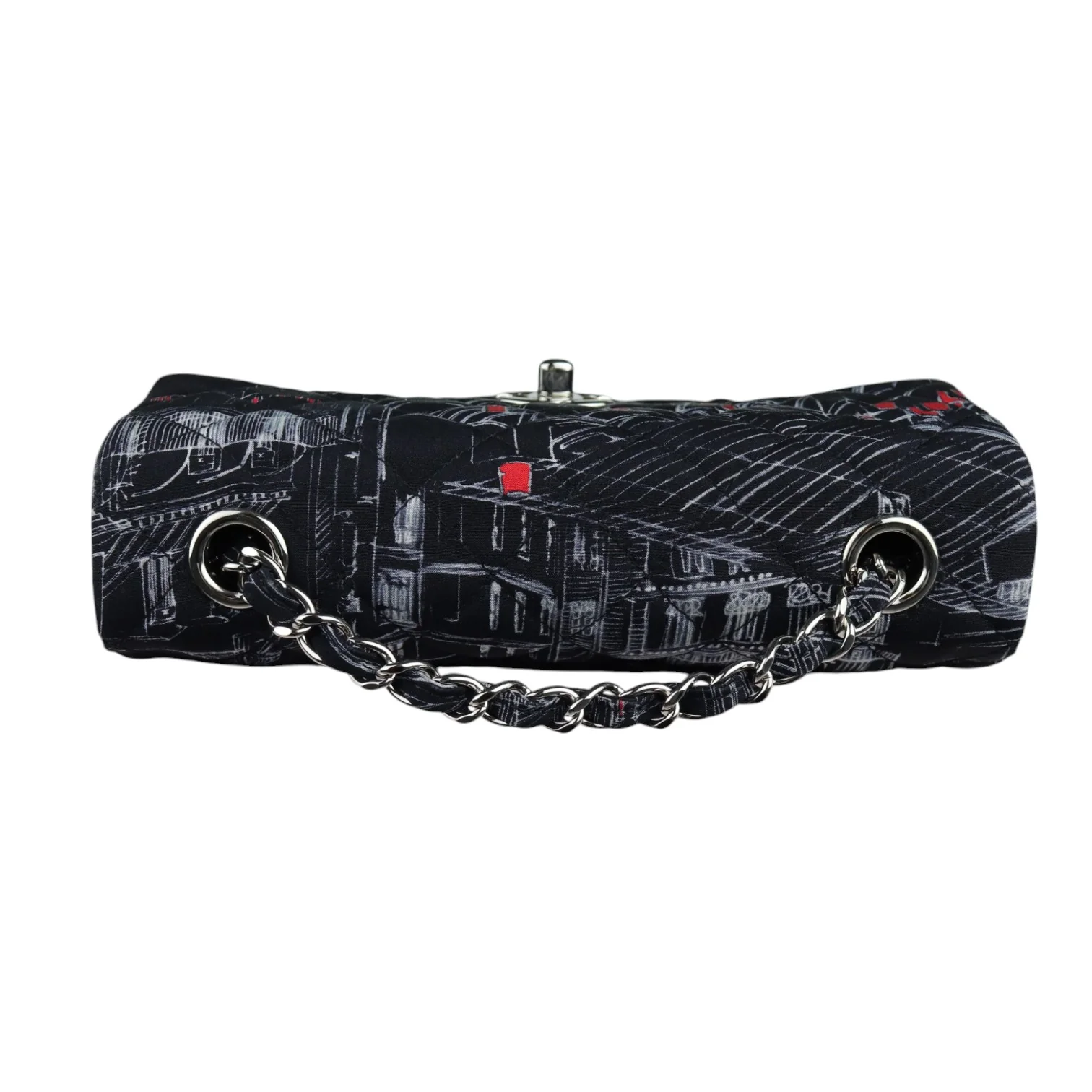 Paris Rooftops Mini Flap Crossbody Fabrics Black Red White SHW - Image 13