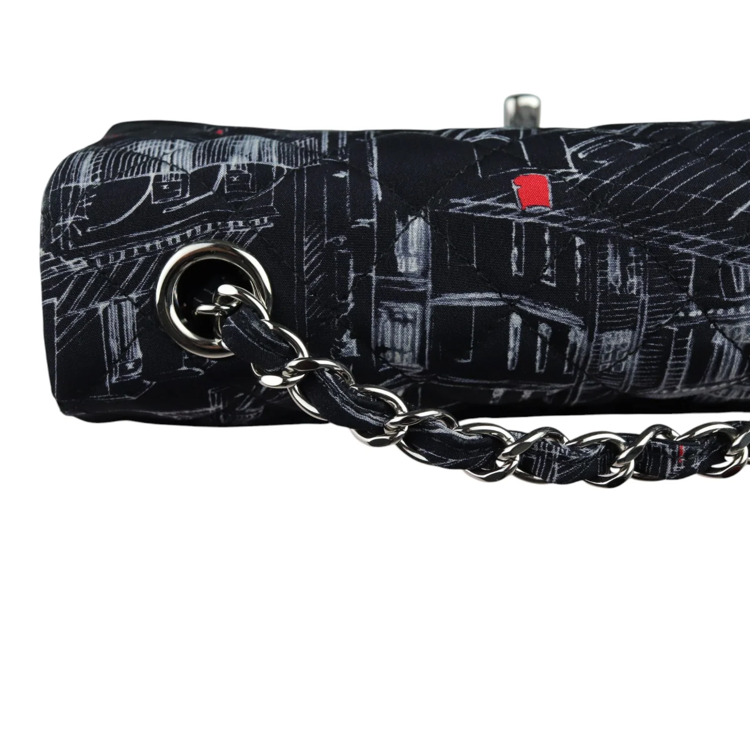 Paris Rooftops Mini Flap Crossbody Fabrics Black Red White SHW - Image 14