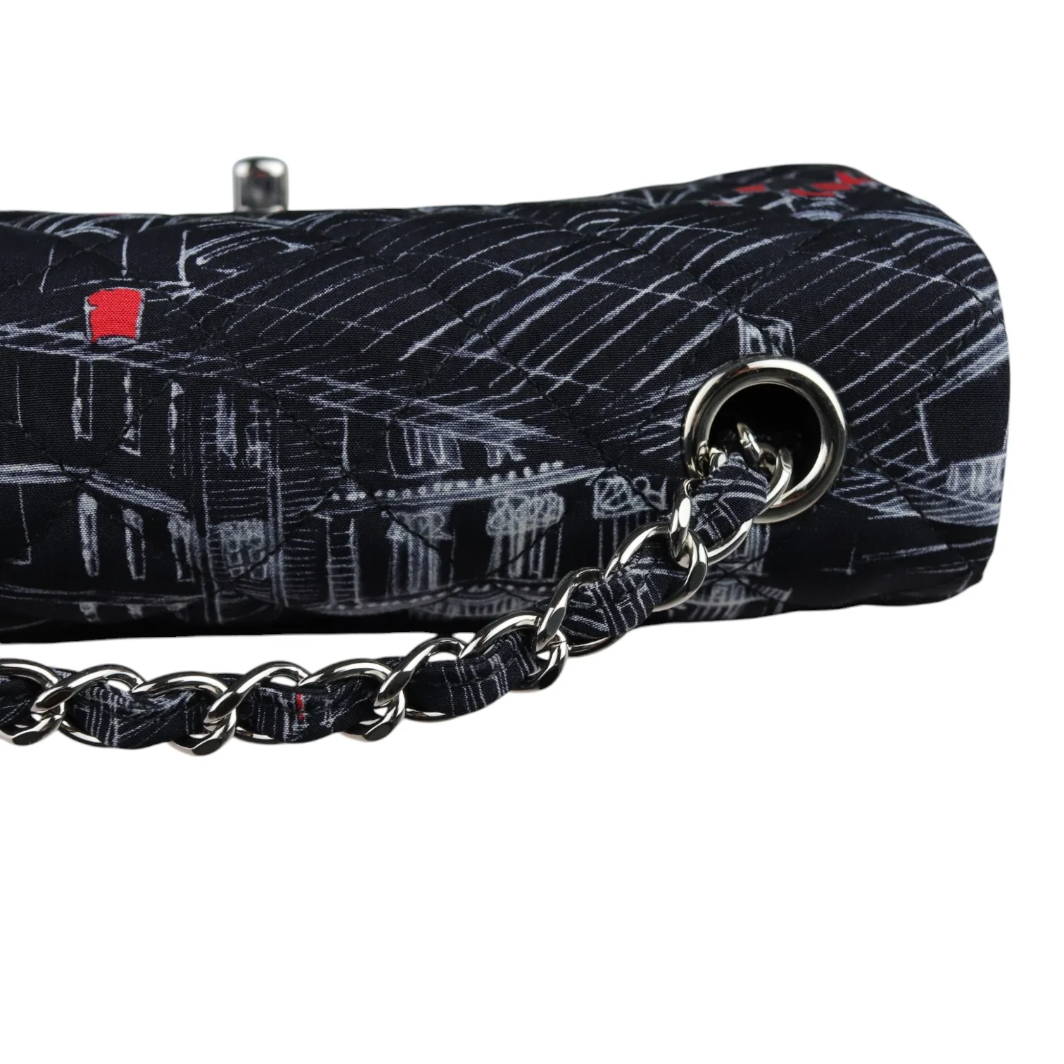 Paris Rooftops Mini Flap Crossbody Fabrics Black Red White SHW - Image 15