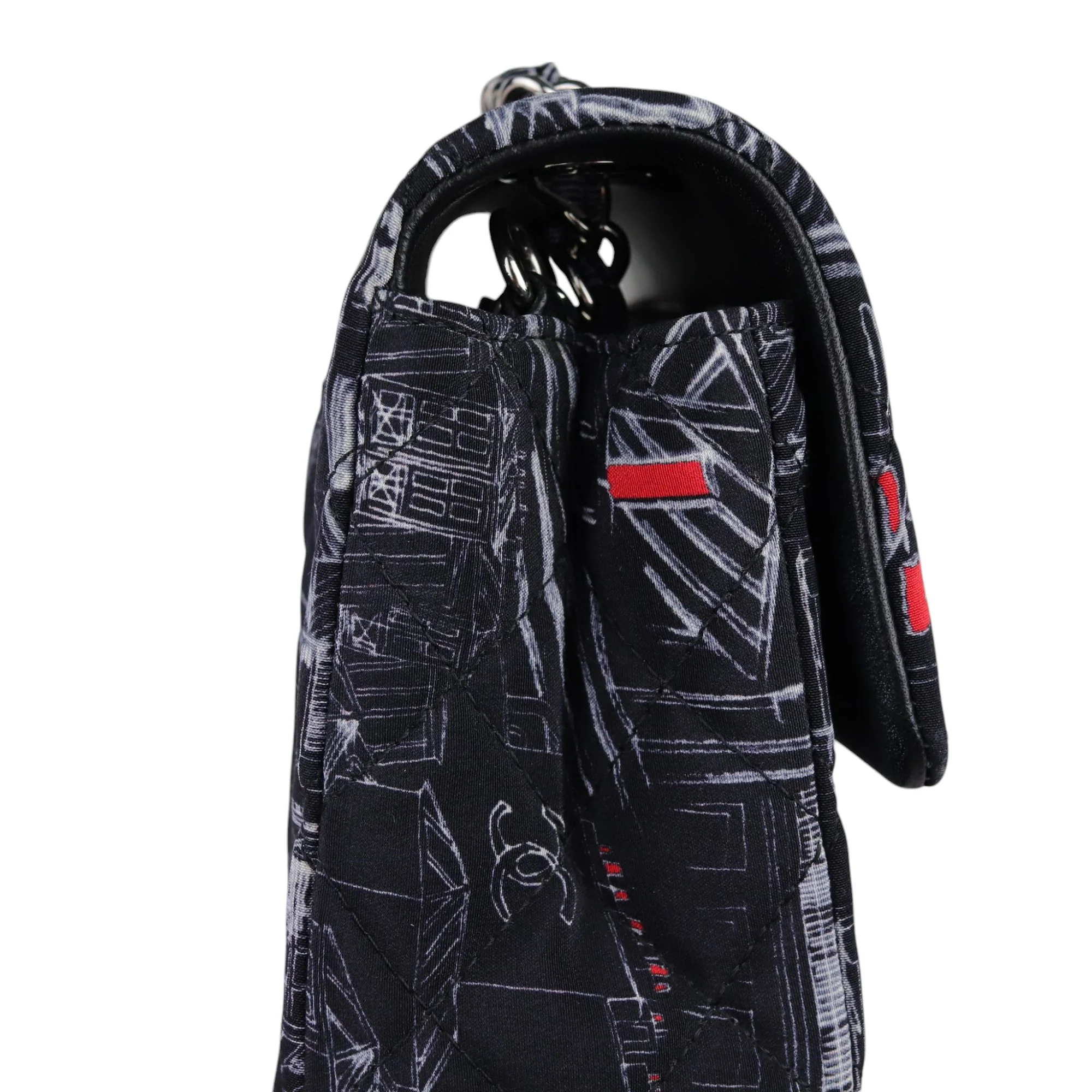 Paris Rooftops Mini Flap Crossbody Fabrics Black Red White SHW - Image 17