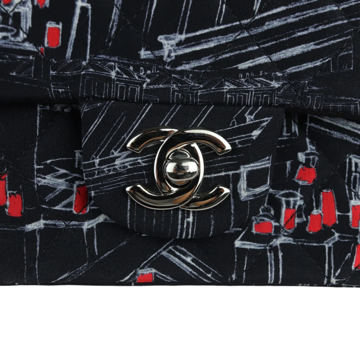 Paris Rooftops Mini Flap Crossbody Fabrics Black Red White SHW - Image 21