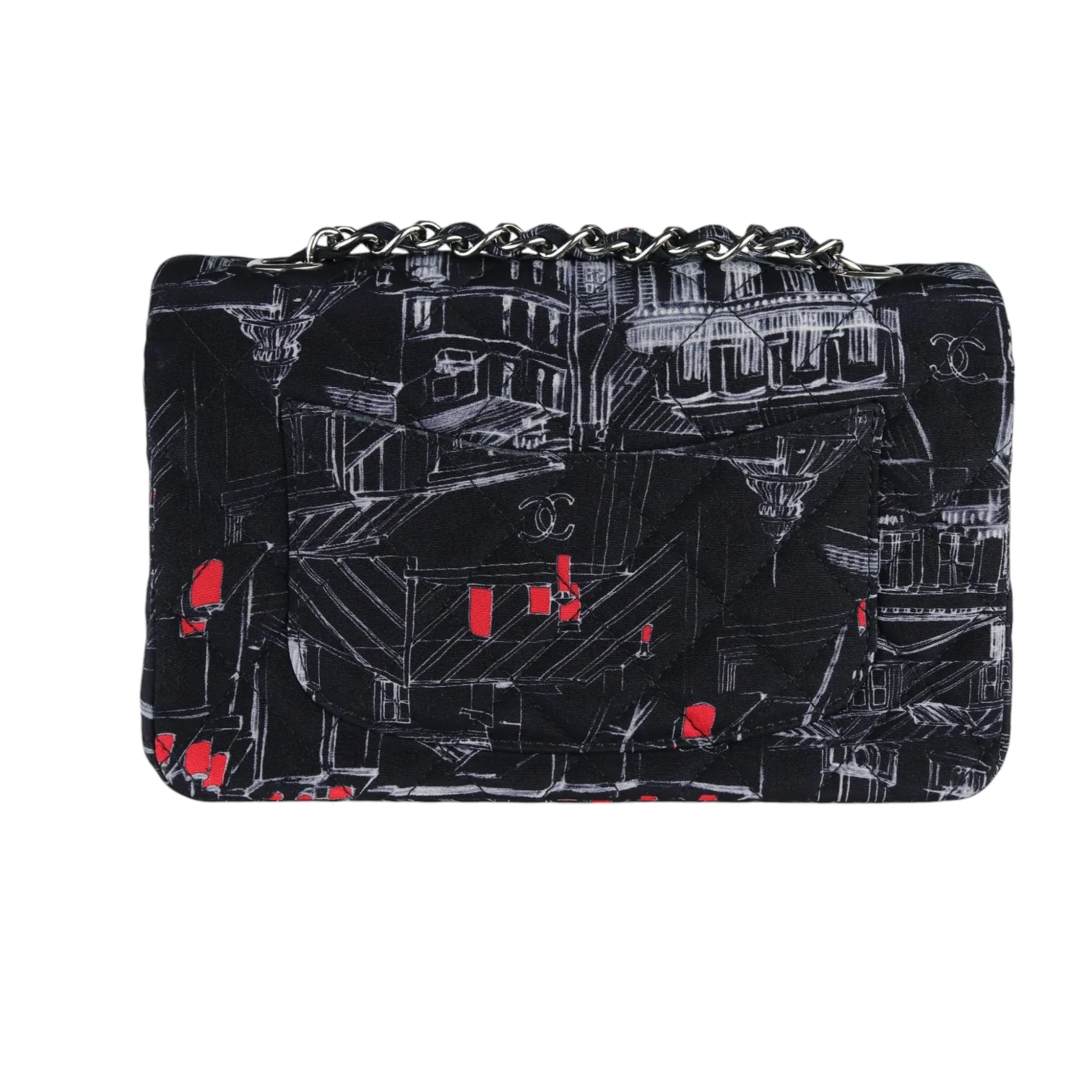 Paris Rooftops Mini Flap Crossbody Fabrics Black Red White SHW - Image 3