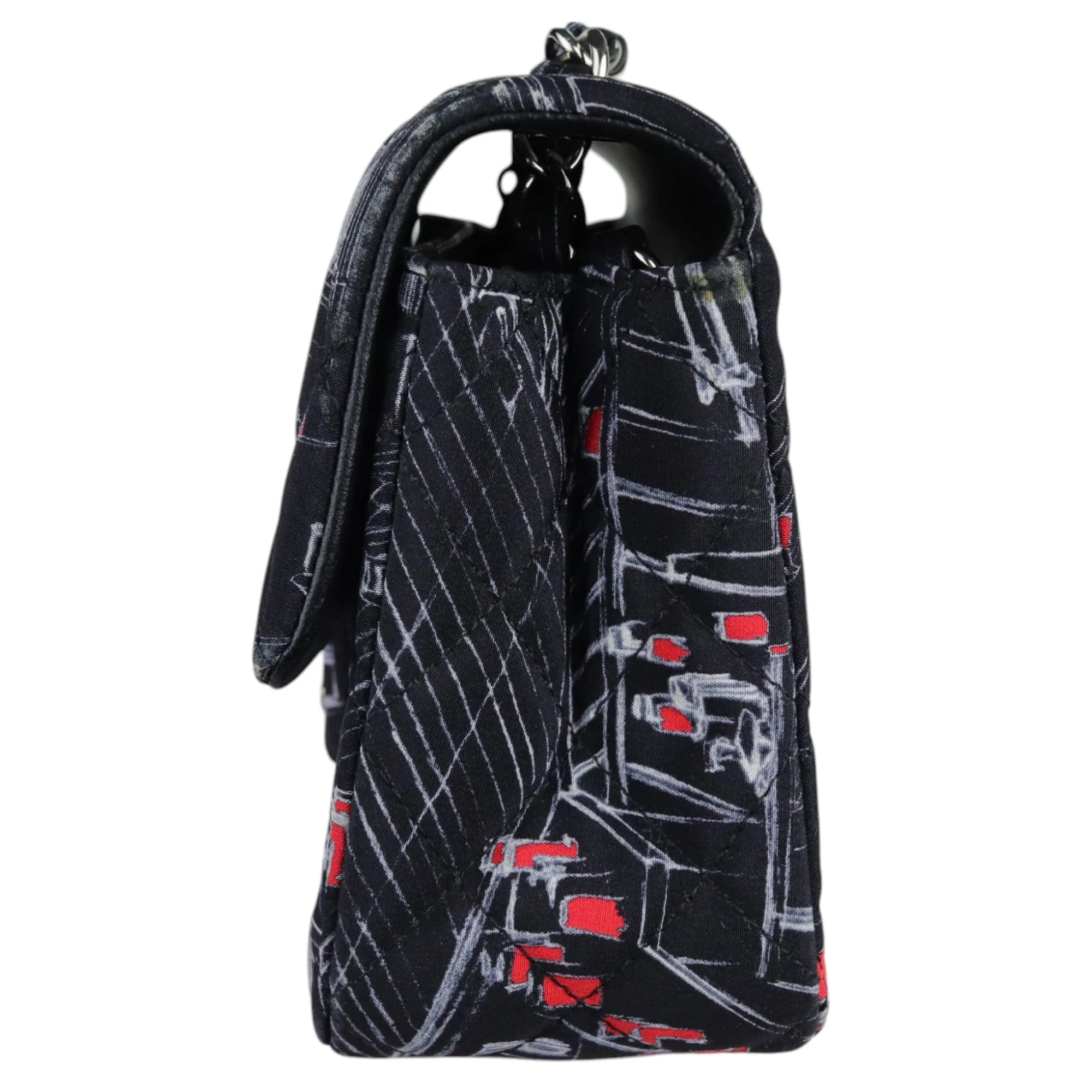 Paris Rooftops Mini Flap Crossbody Fabrics Black Red White SHW - Image 4