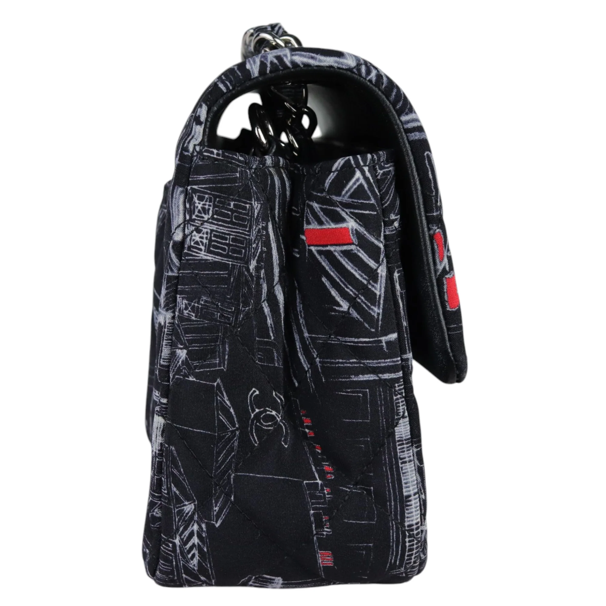 Paris Rooftops Mini Flap Crossbody Fabrics Black Red White SHW - Image 5