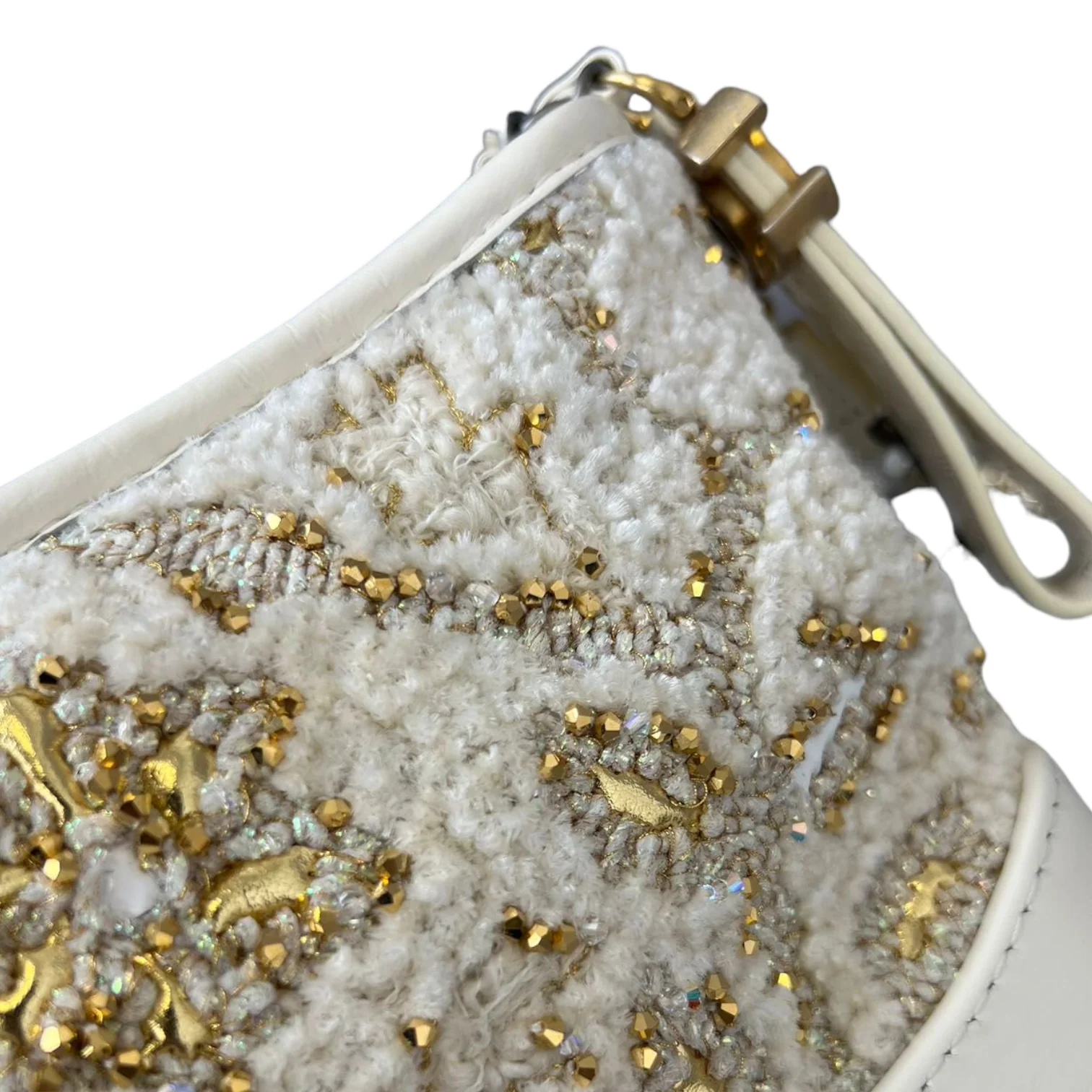 Patent Goatskin Quilted Gabrielle Small Hobo White and Gold - Image 15