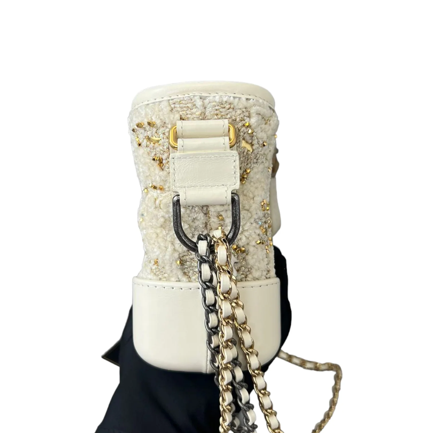 Patent Goatskin Quilted Gabrielle Small Hobo White and Gold - Image 5