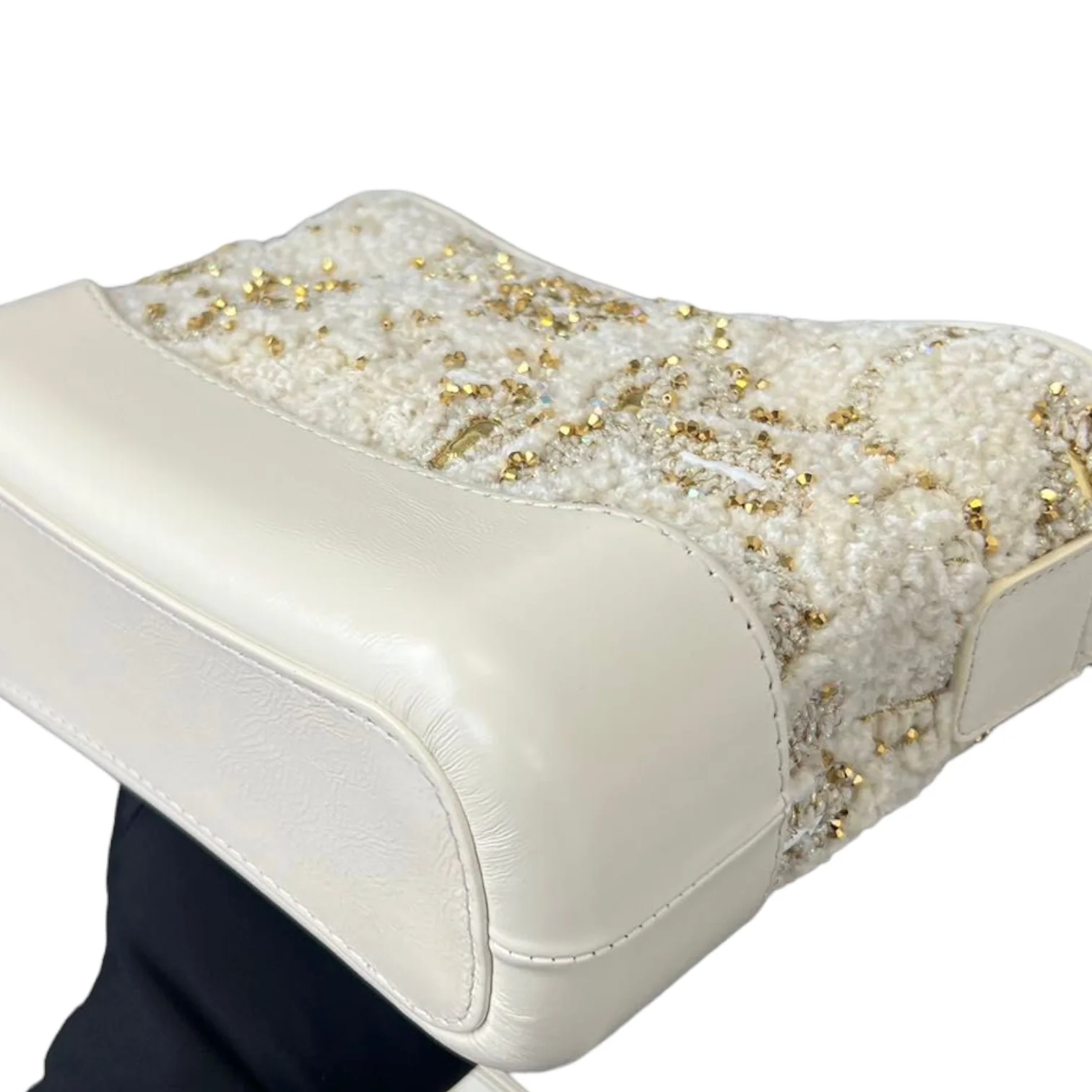 Patent Goatskin Quilted Gabrielle Small Hobo White and Gold - Image 9