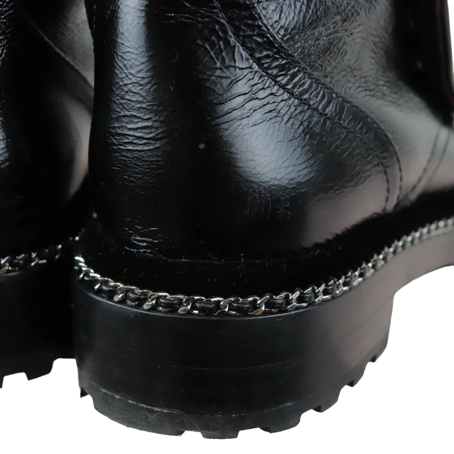 Pearl Combat Boots Crackled Calfskin Velvet Black Size 38 - Image 12