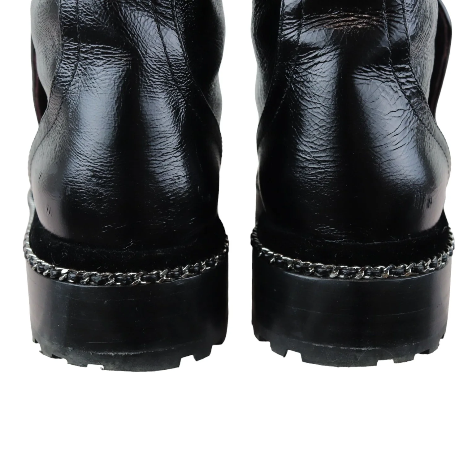 Pearl Combat Boots Crackled Calfskin Velvet Black Size 38 - Image 13