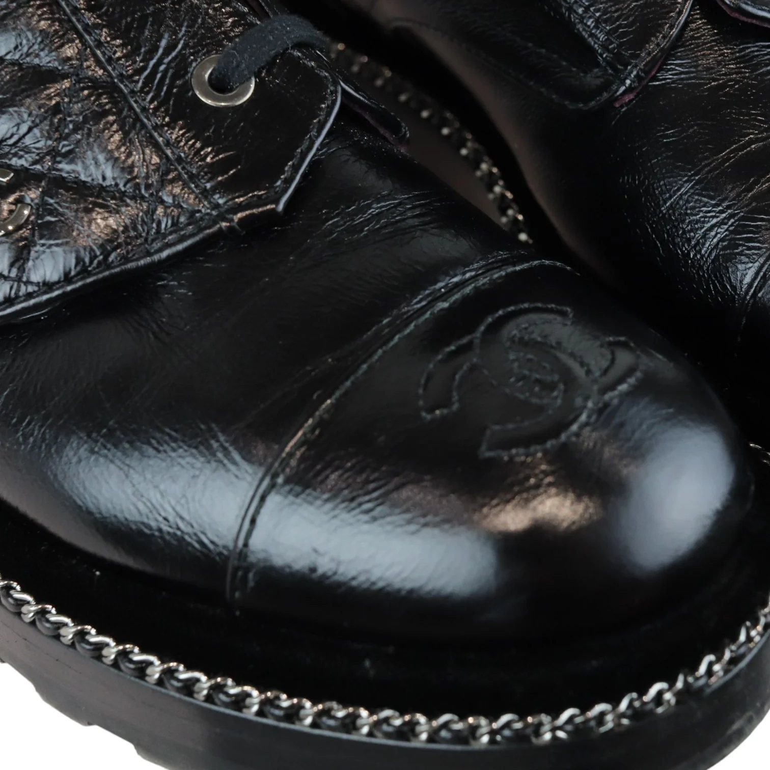 Pearl Combat Boots Crackled Calfskin Velvet Black Size 38 - Image 18