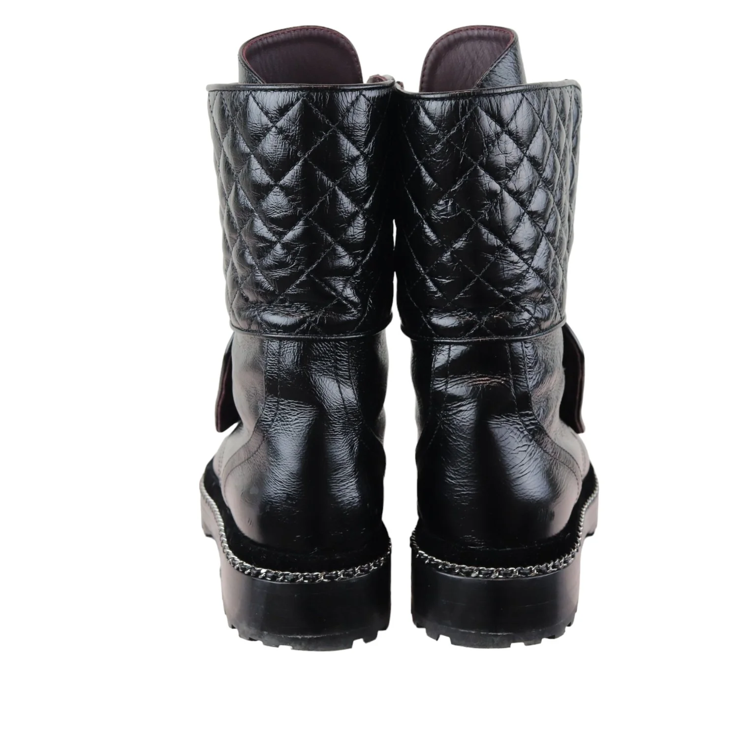 Pearl Combat Boots Crackled Calfskin Velvet Black Size 38 - Image 3