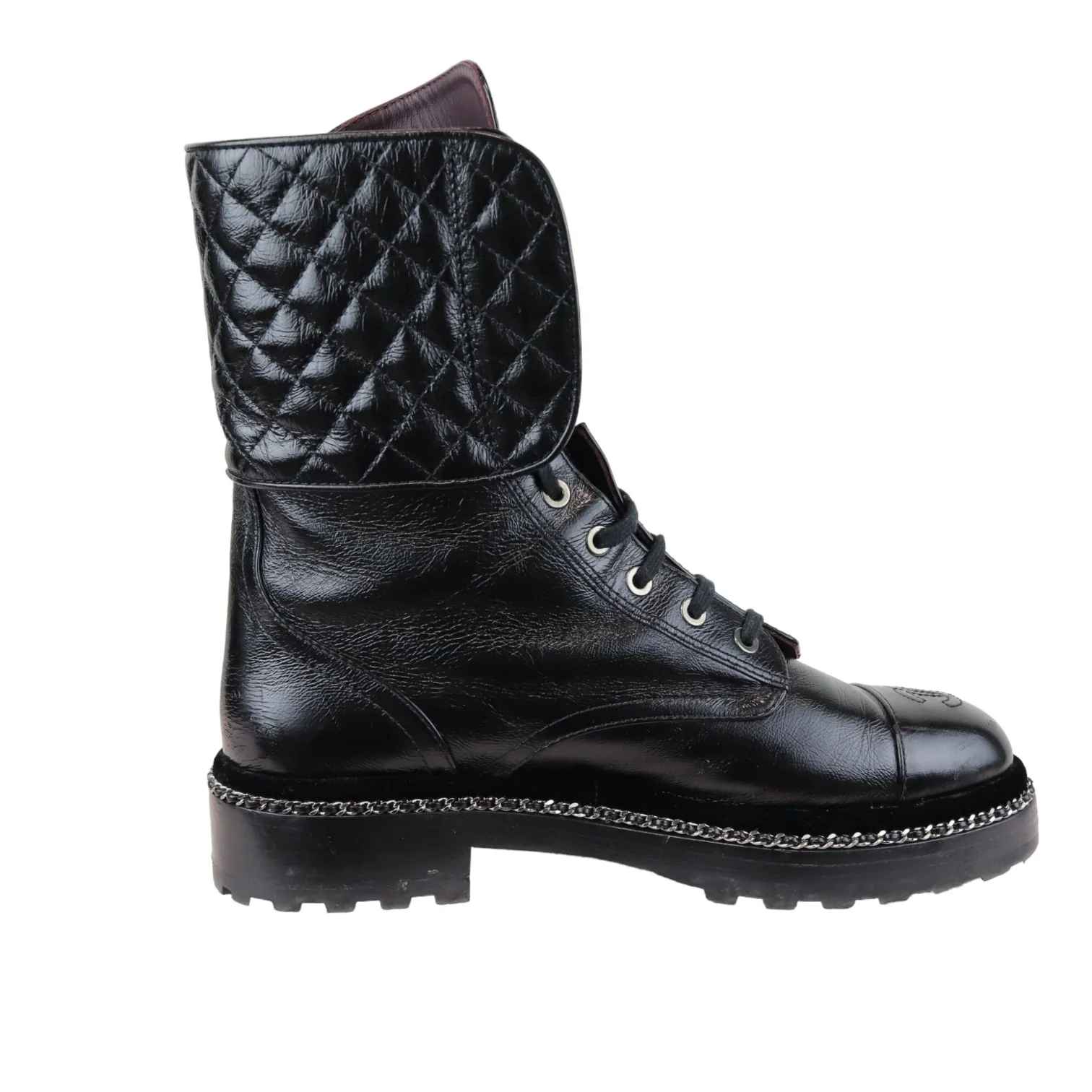 Pearl Combat Boots Crackled Calfskin Velvet Black Size 38 - Image 7