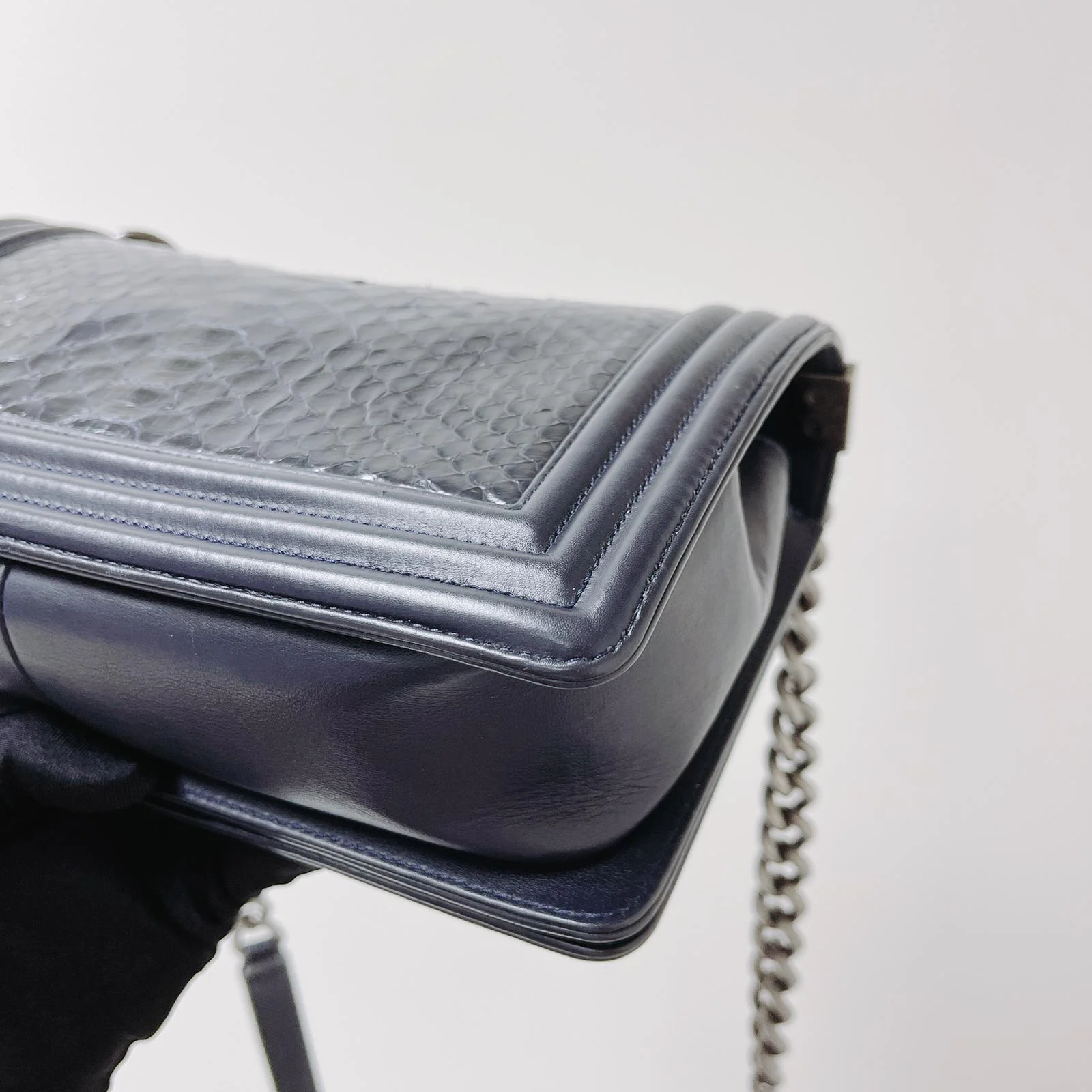 Python-Leather Old Medium Boy Navy Blue - Image 12