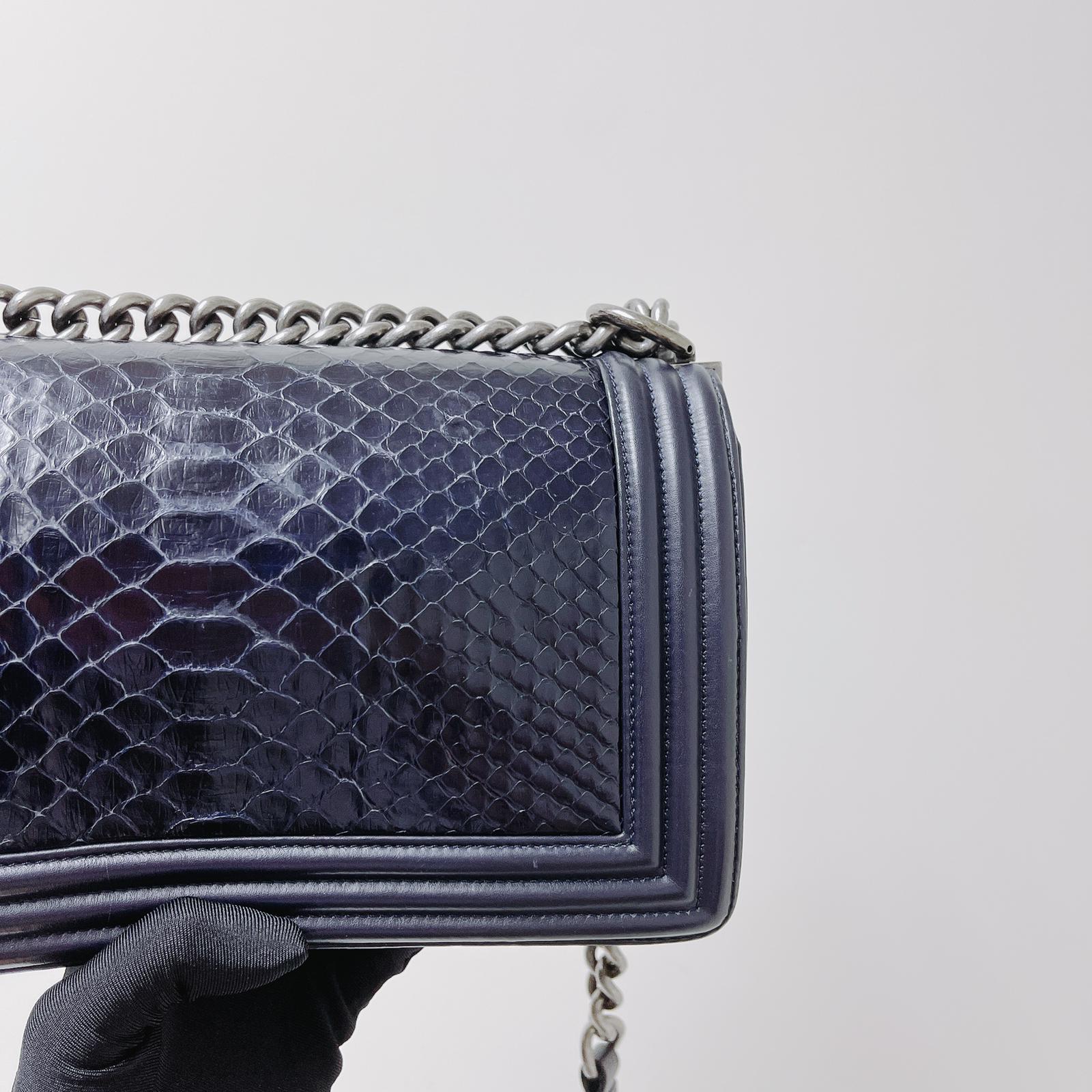 Python-Leather Old Medium Boy Navy Blue - Image 13