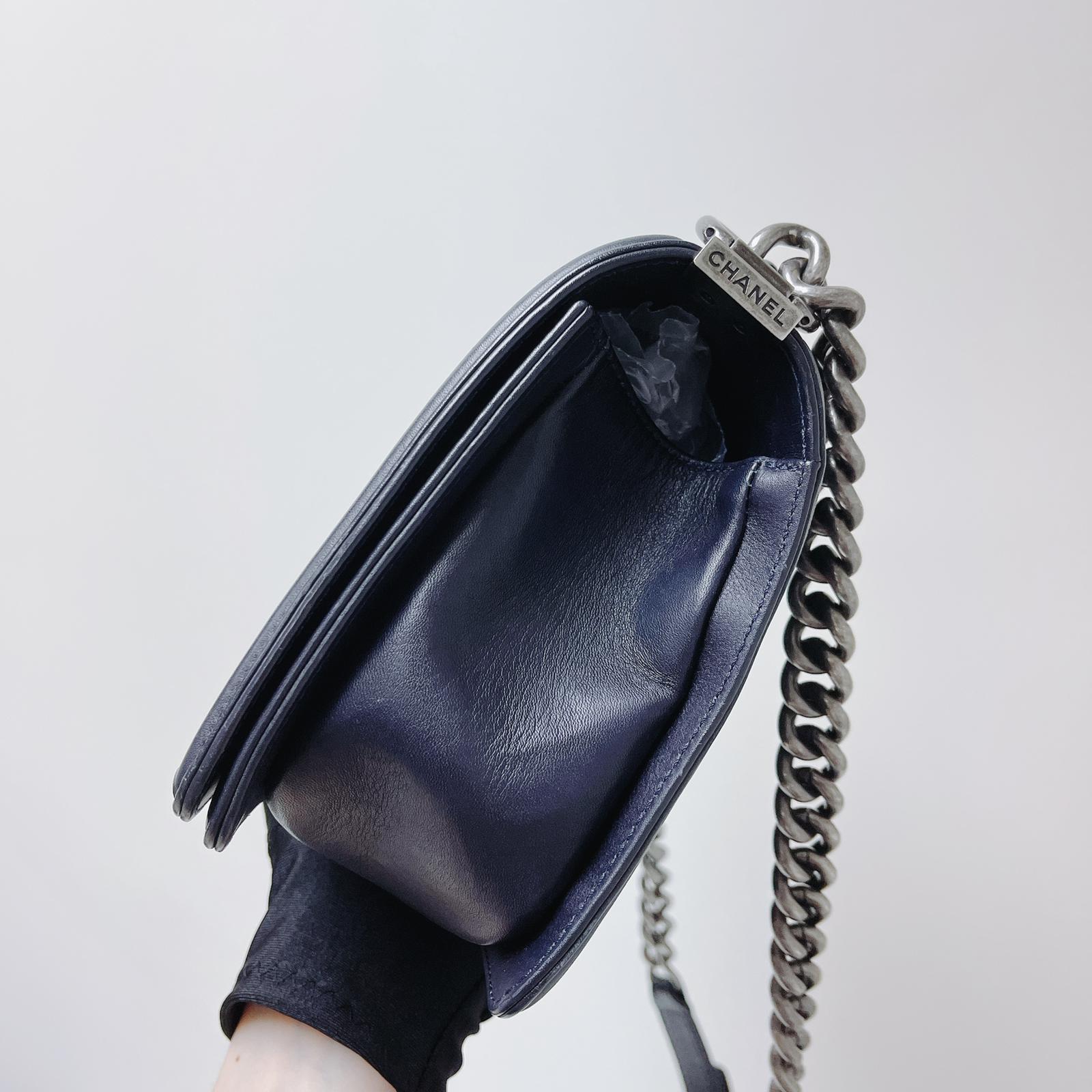 Python-Leather Old Medium Boy Navy Blue - Image 14
