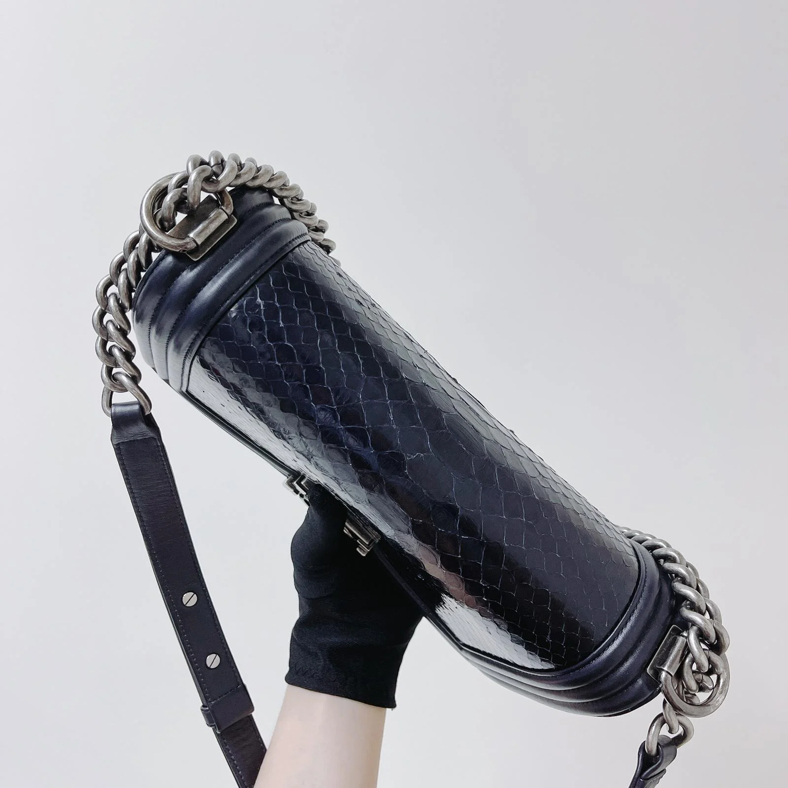 Python-Leather Old Medium Boy Navy Blue - Image 16
