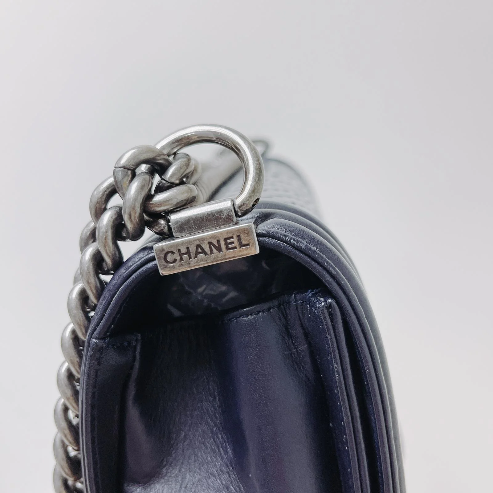 Python-Leather Old Medium Boy Navy Blue - Image 19