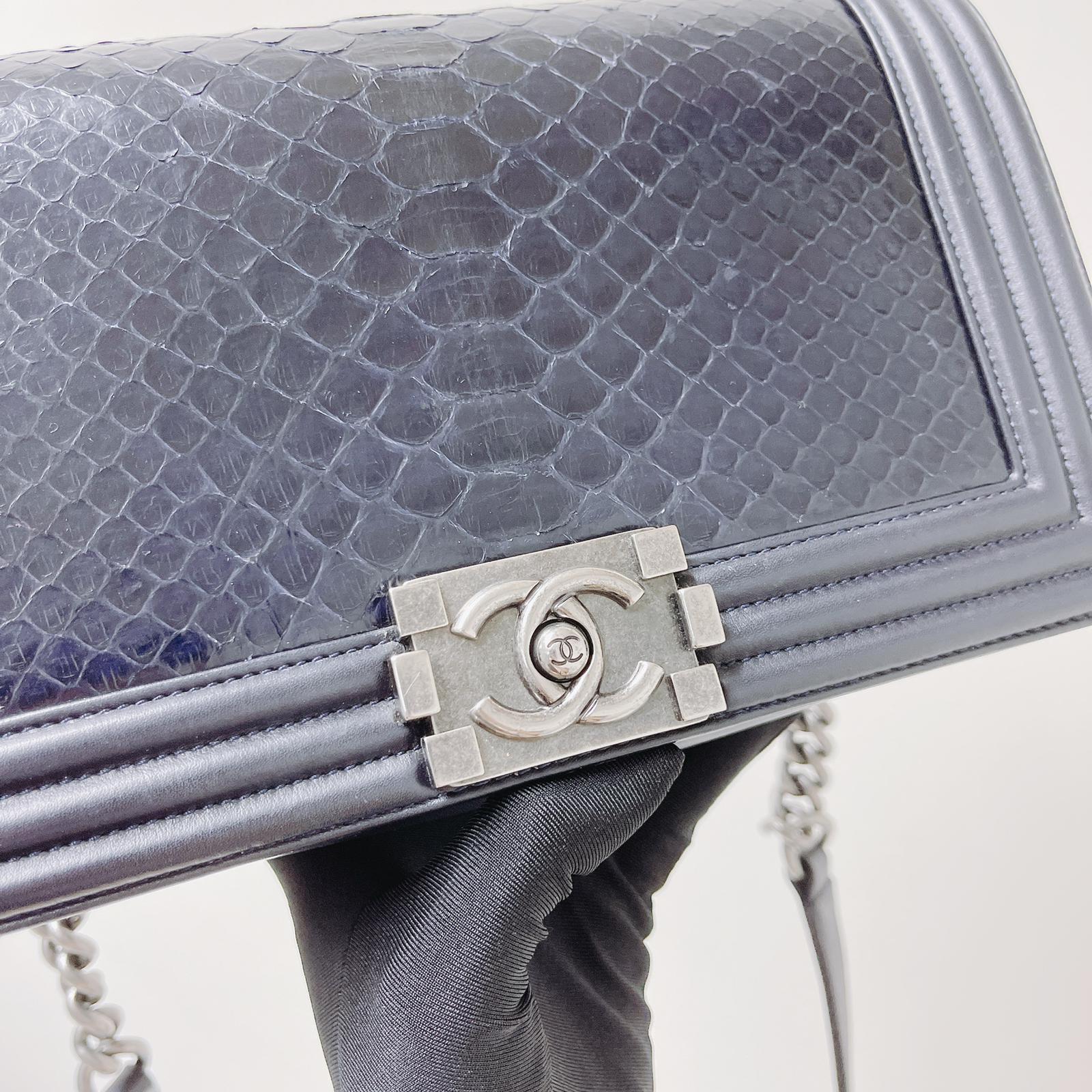 Python-Leather Old Medium Boy Navy Blue - Image 21