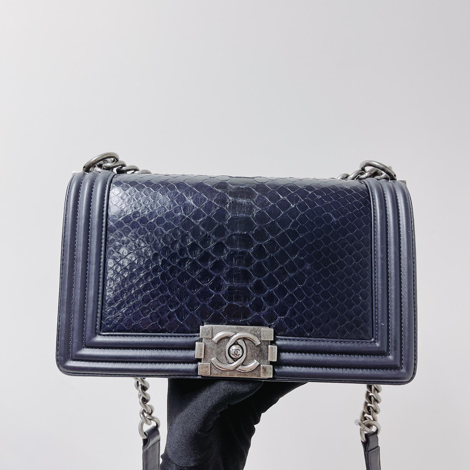 Python-Leather Old Medium Boy Navy Blue - Image 3
