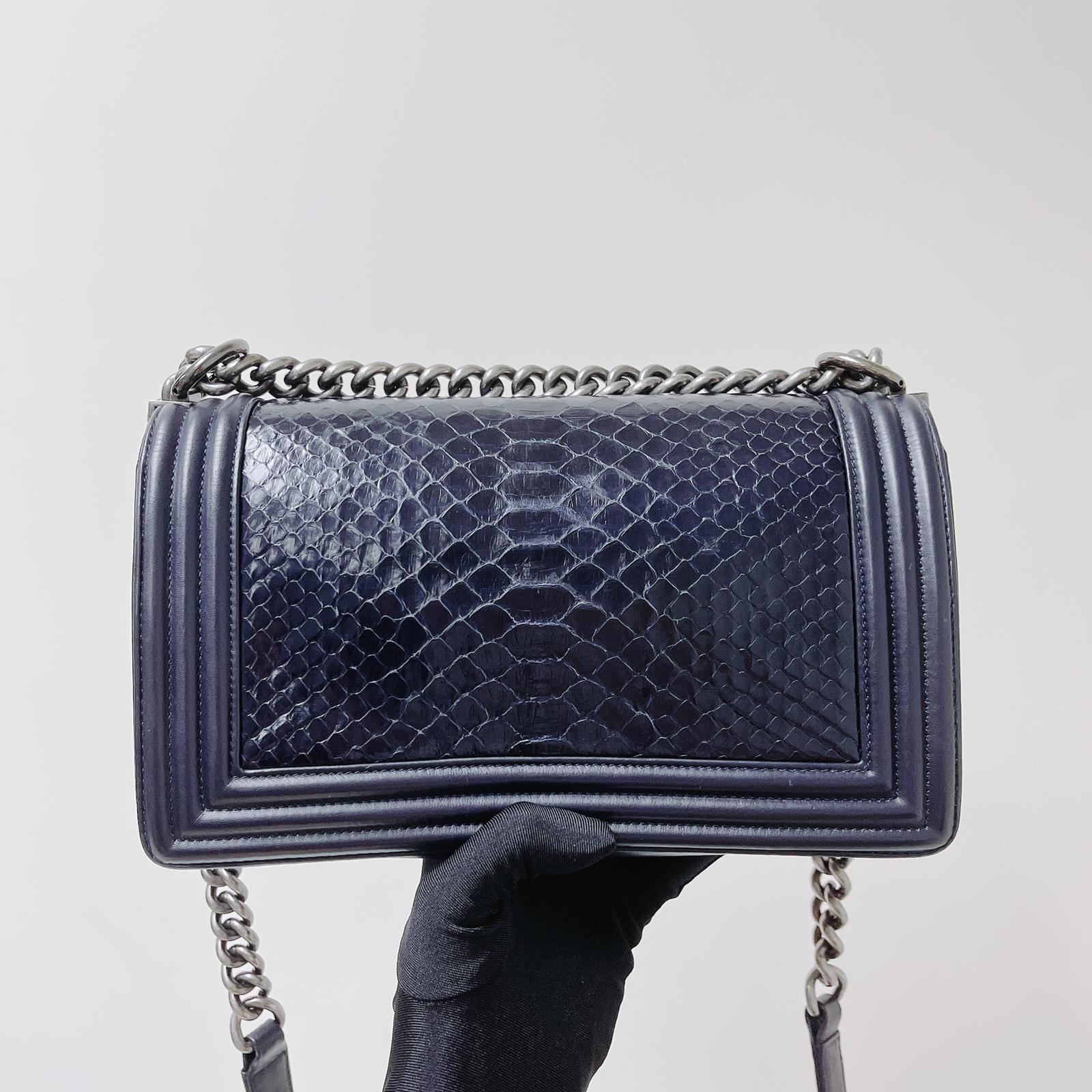 Python-Leather Old Medium Boy Navy Blue - Image 4