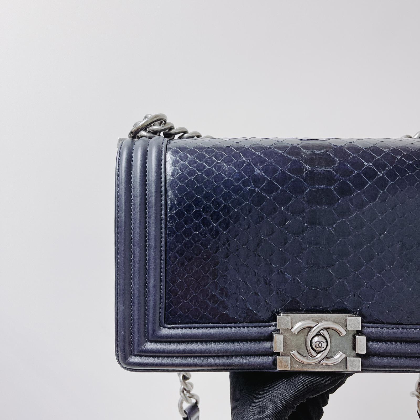Python-Leather Old Medium Boy Navy Blue - Image 5