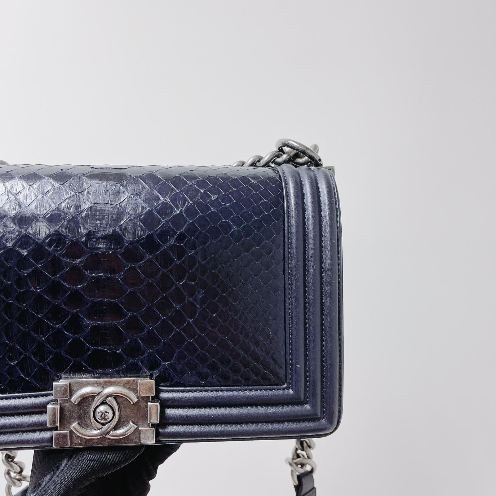Python-Leather Old Medium Boy Navy Blue - Image 6