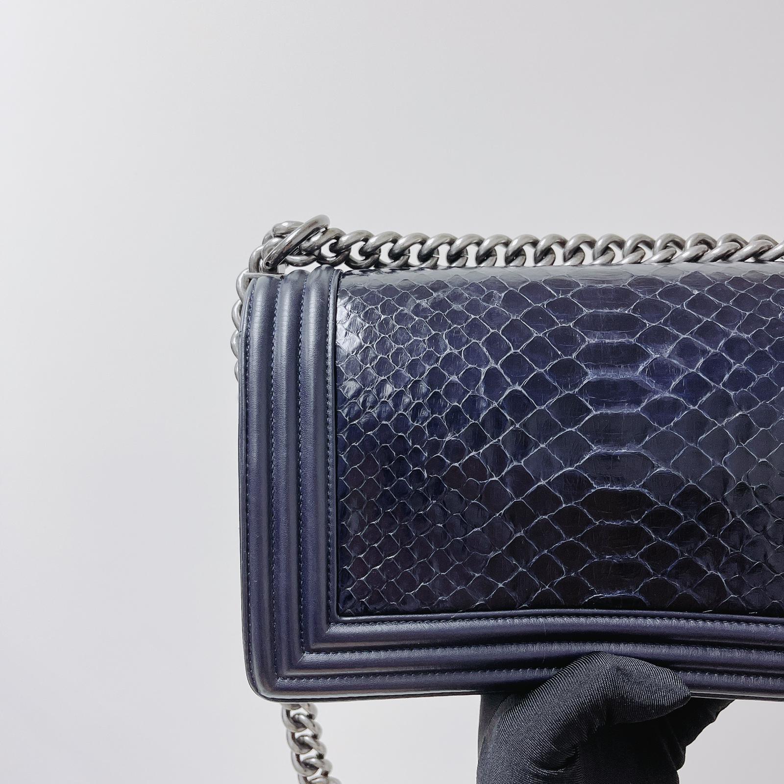 Python-Leather Old Medium Boy Navy Blue - Image 7