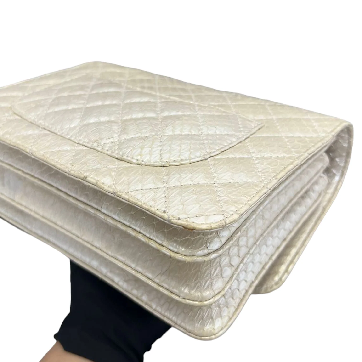 Python Quilted Chanel 3 Accordion Flap Bag Beige SHW - Image 10