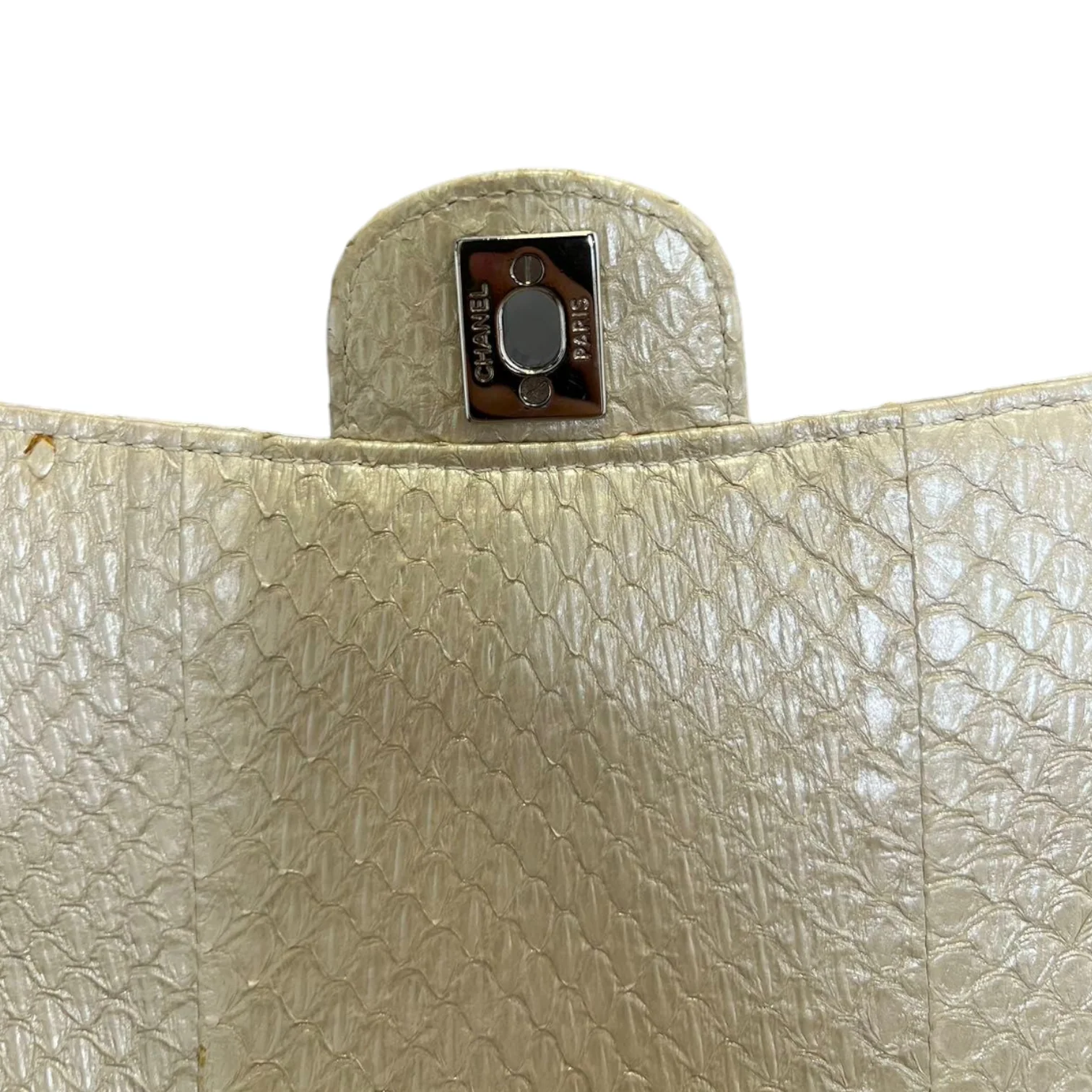 Python Quilted Chanel 3 Accordion Flap Bag Beige SHW - Image 12