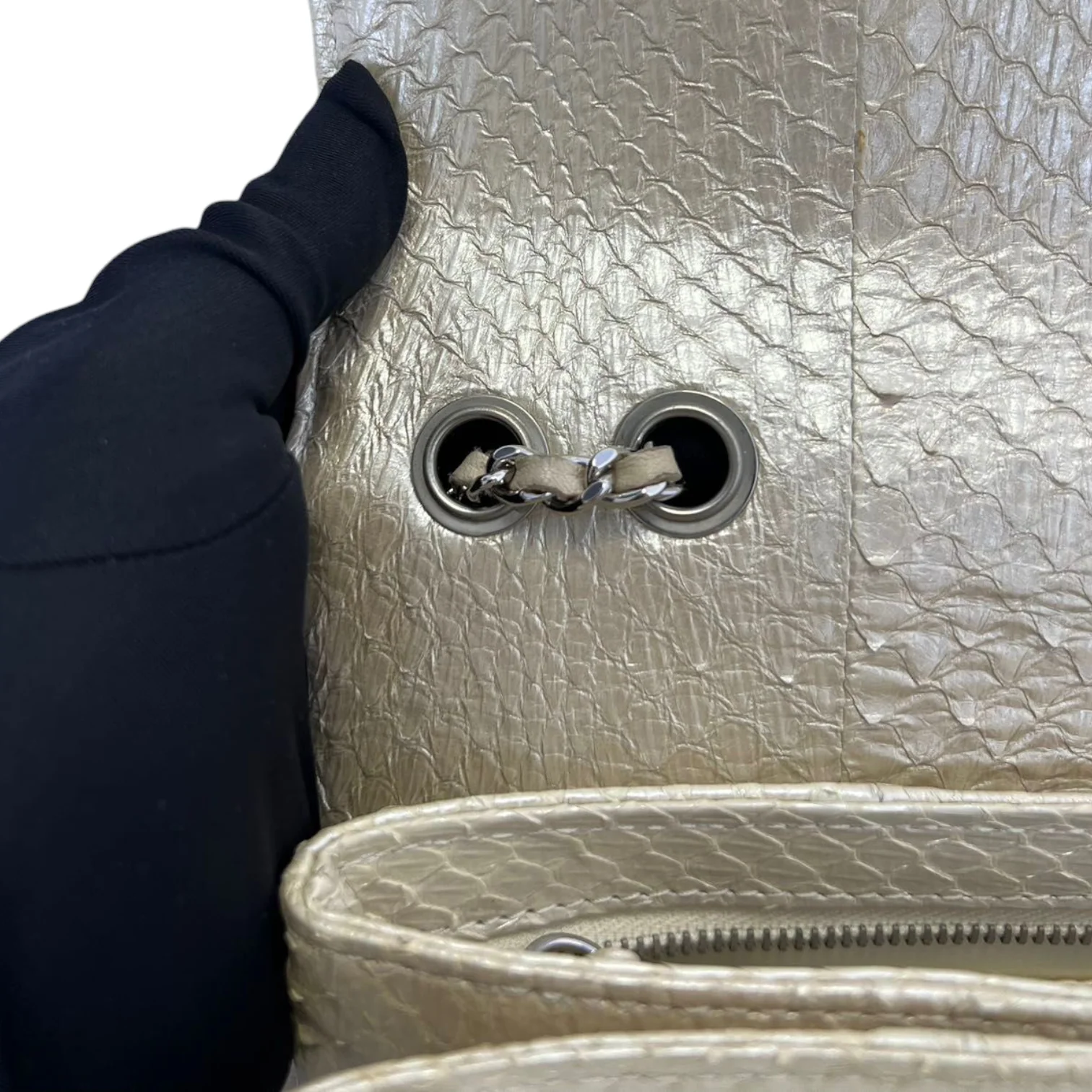 Python Quilted Chanel 3 Accordion Flap Bag Beige SHW - Image 14