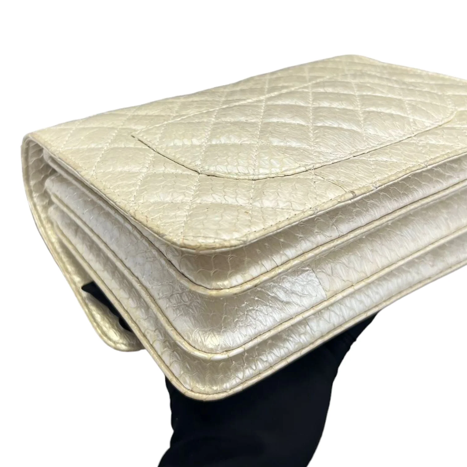 Python Quilted Chanel 3 Accordion Flap Bag Beige SHW - Image 9