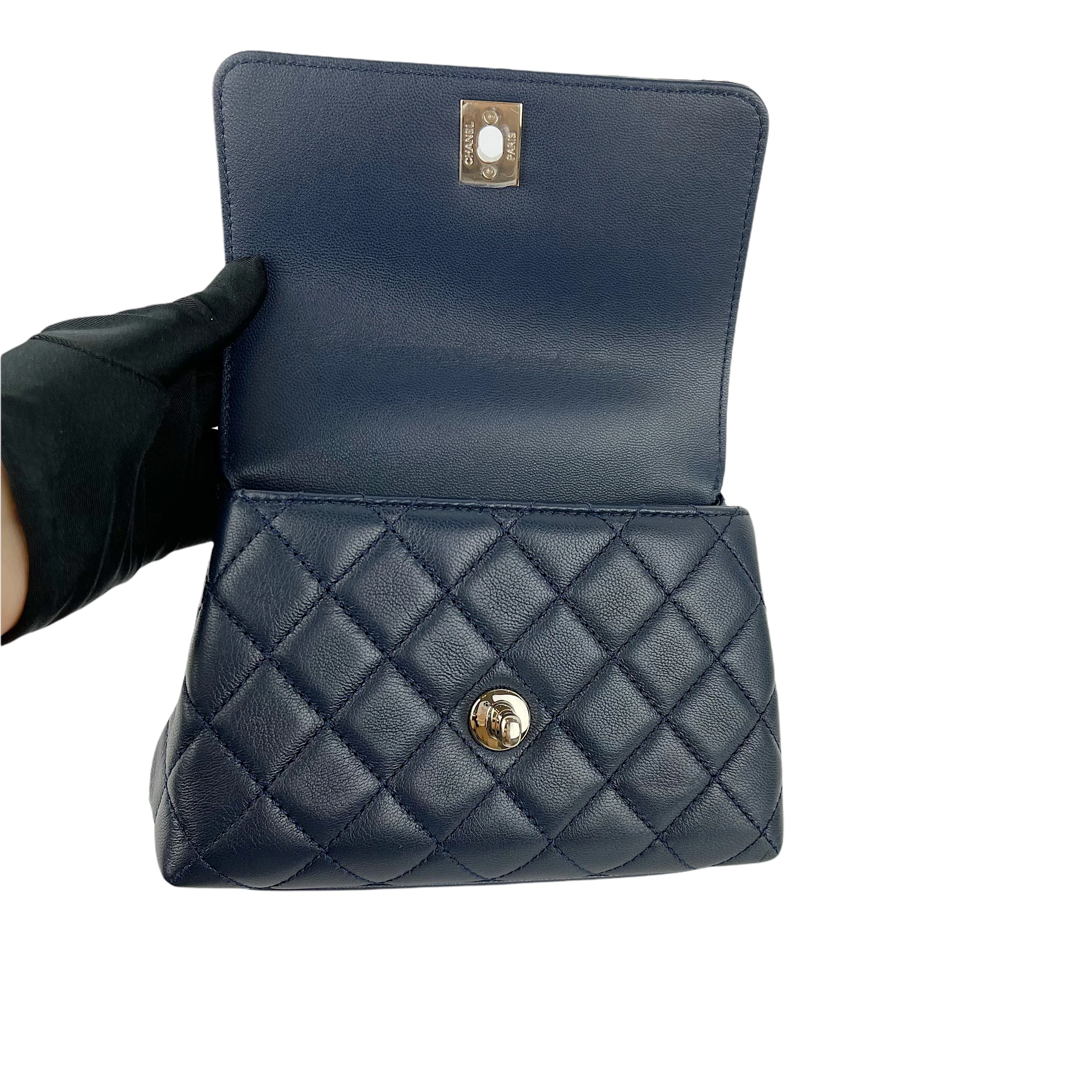 Rainbow Coco Handle Mini Lambskin Navy Blue SHW - Image 11