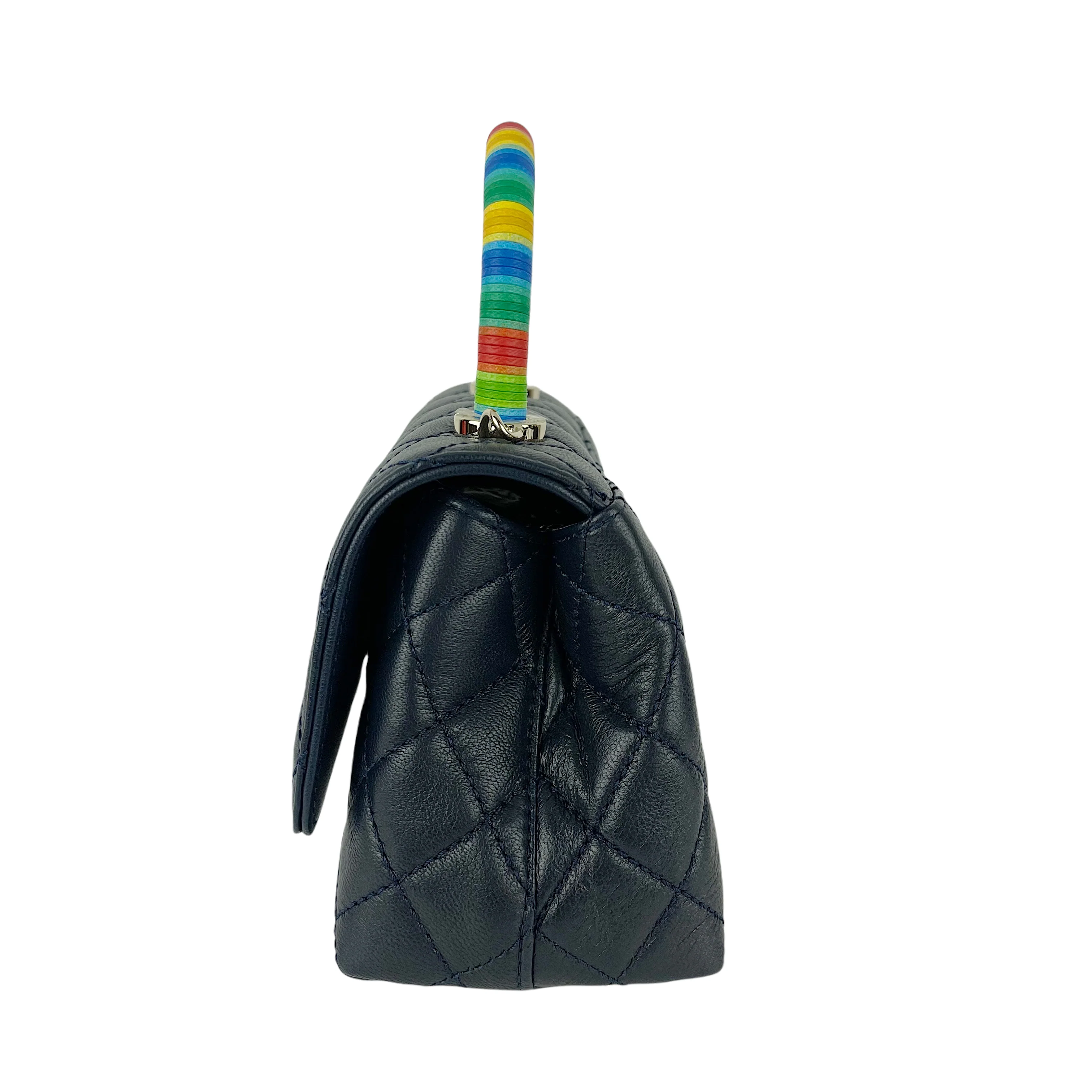 Rainbow Coco Handle Mini Lambskin Navy Blue SHW - Image 3