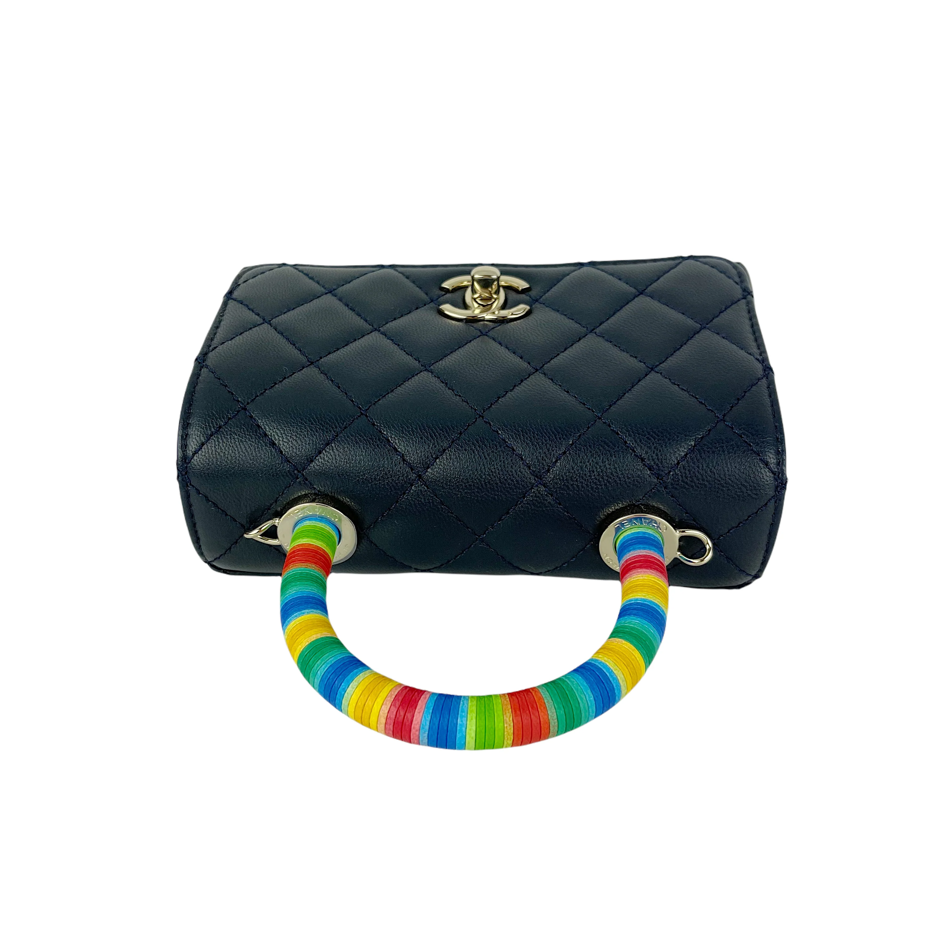Rainbow Coco Handle Mini Lambskin Navy Blue SHW - Image 5