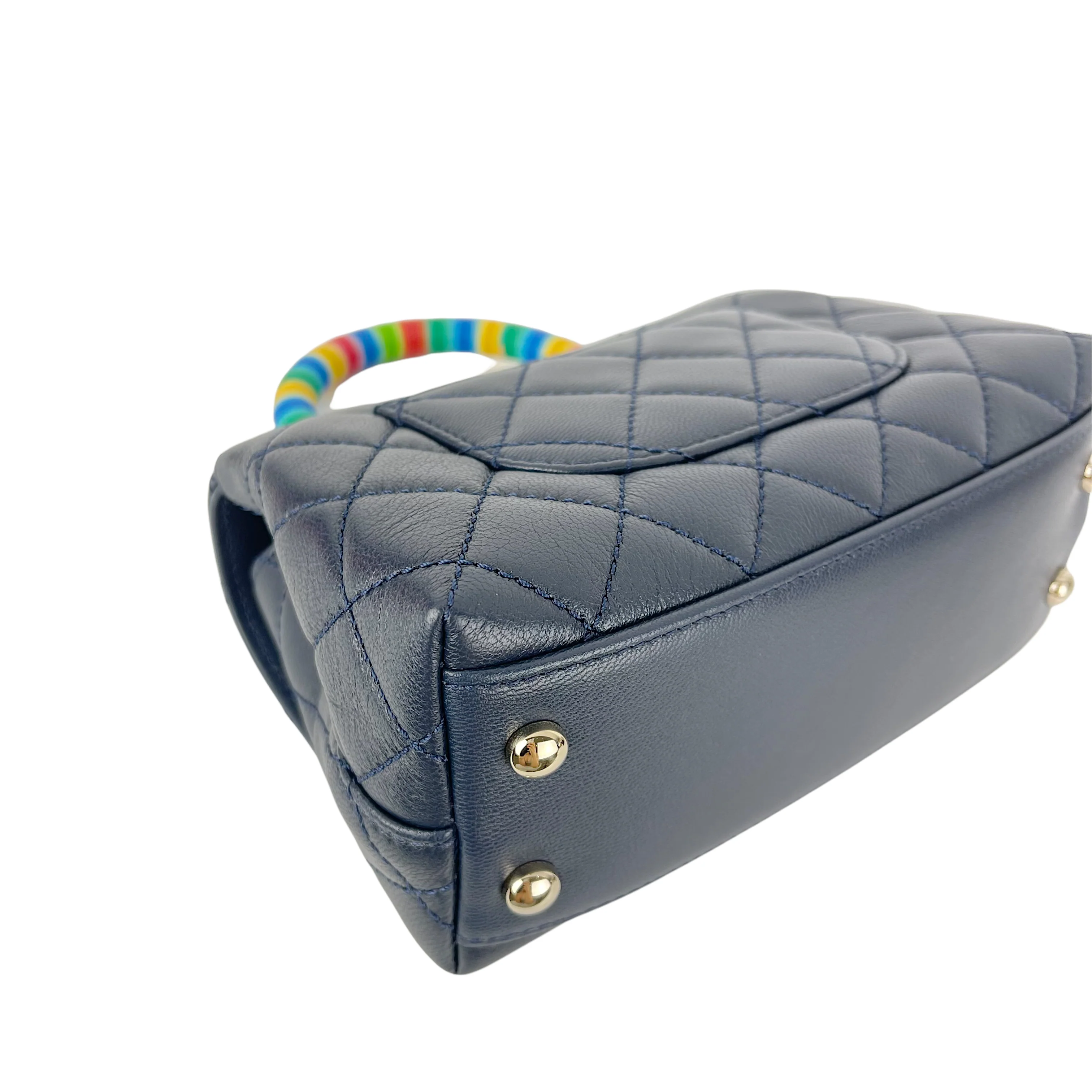 Rainbow Coco Handle Mini Lambskin Navy Blue SHW - Image 7
