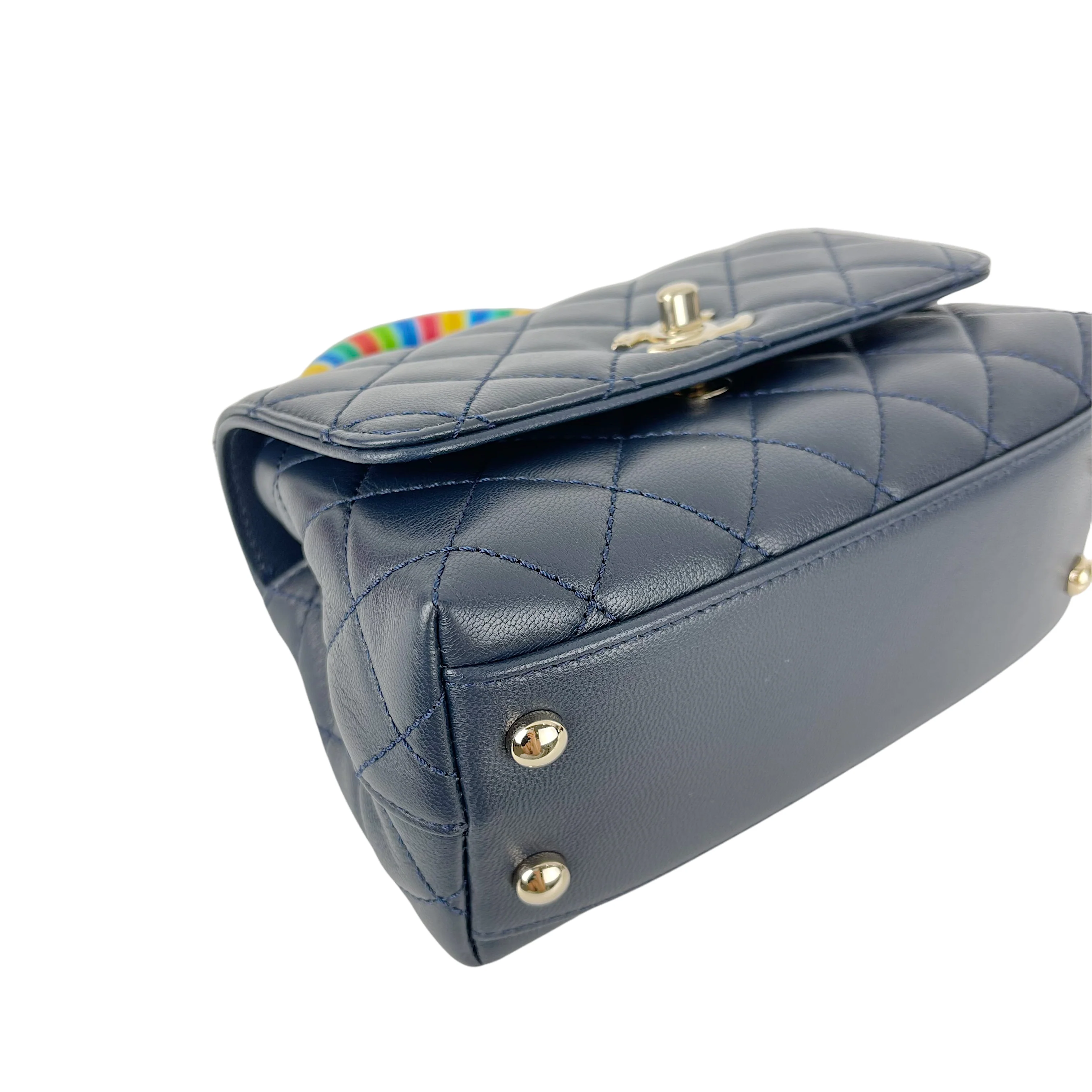 Rainbow Coco Handle Mini Lambskin Navy Blue SHW - Image 8