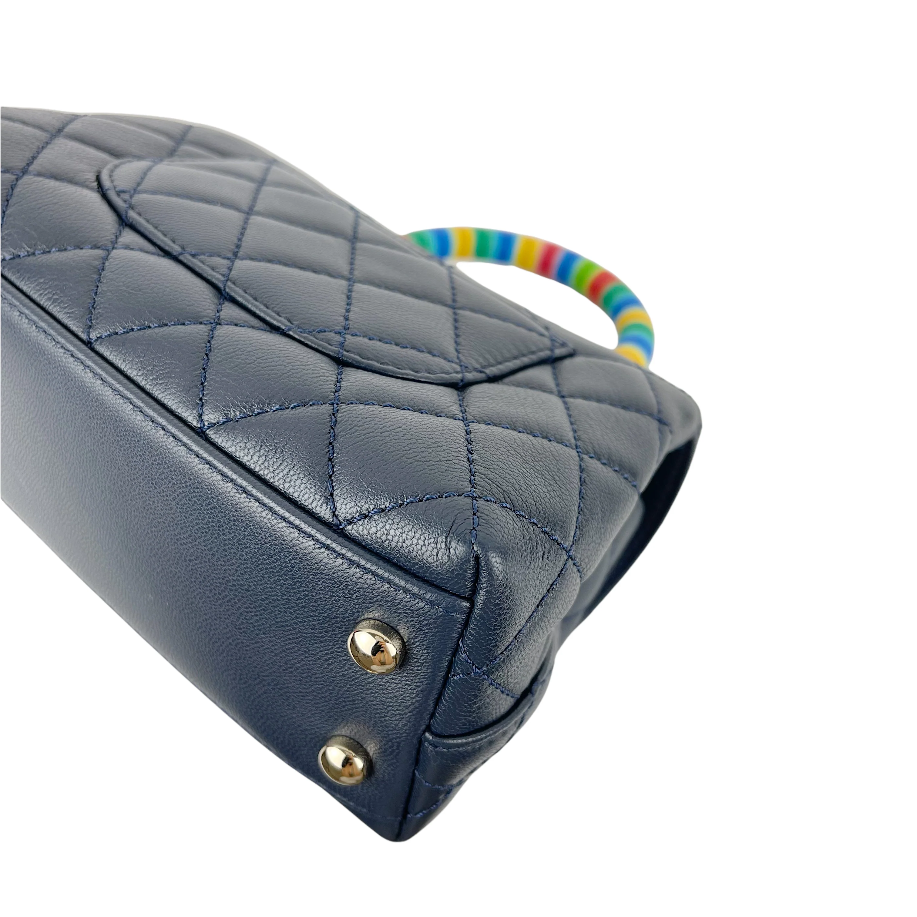 Rainbow Coco Handle Mini Lambskin Navy Blue SHW - Image 9