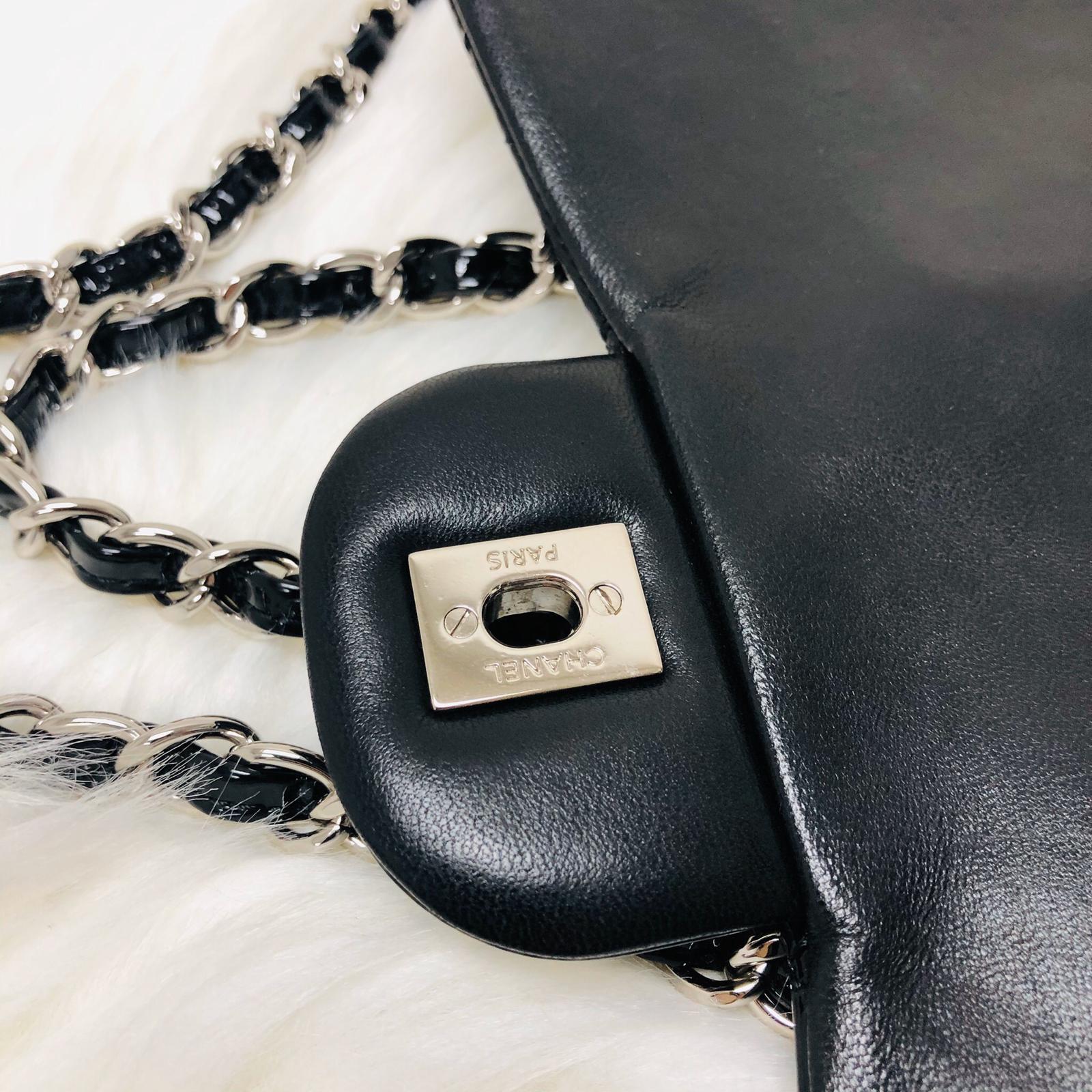 Single Flap Jumbo Quilted Patent Bag in Black with SHW - Image 14