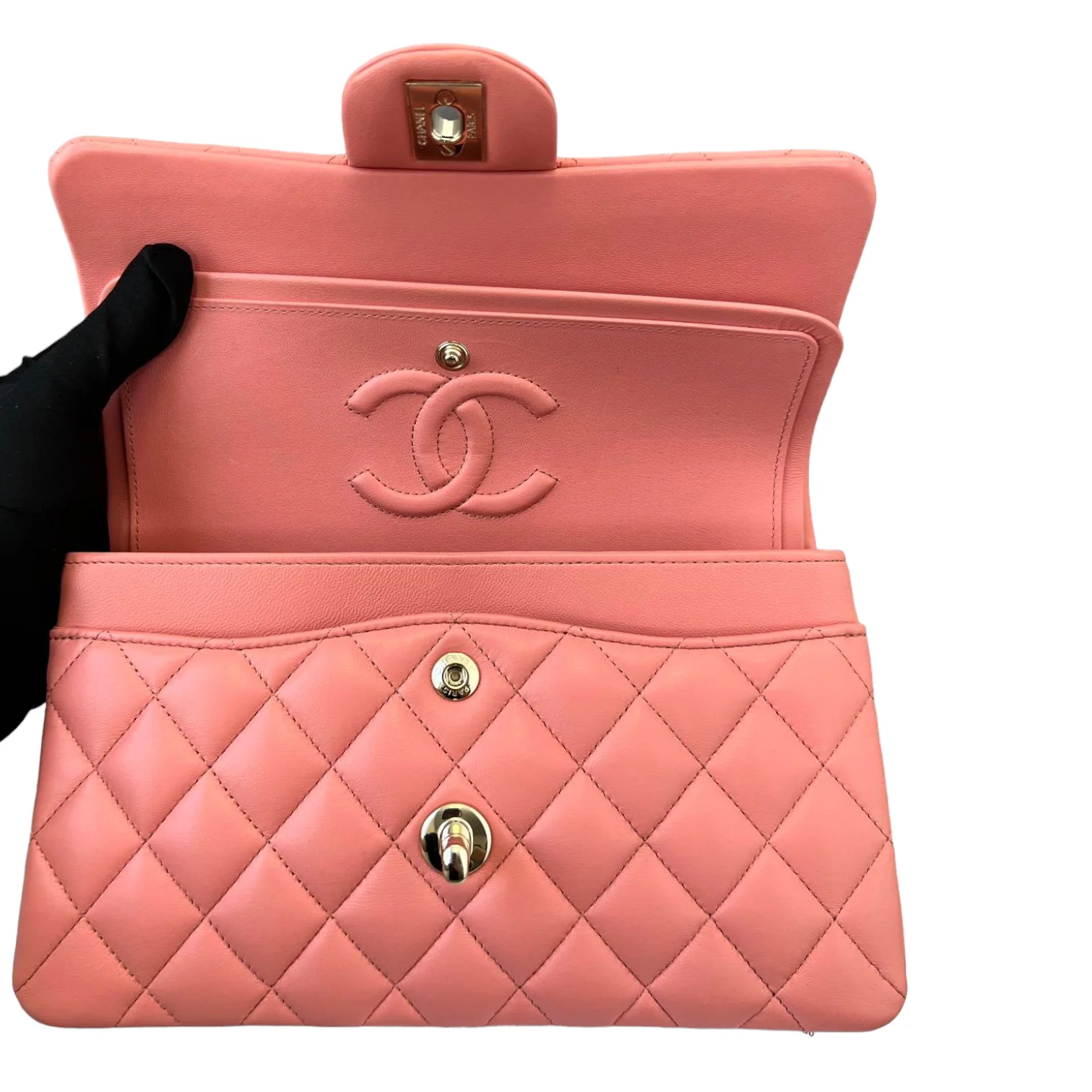 Small Double Flap Lambskin Quilted Pink GHW - Image 14