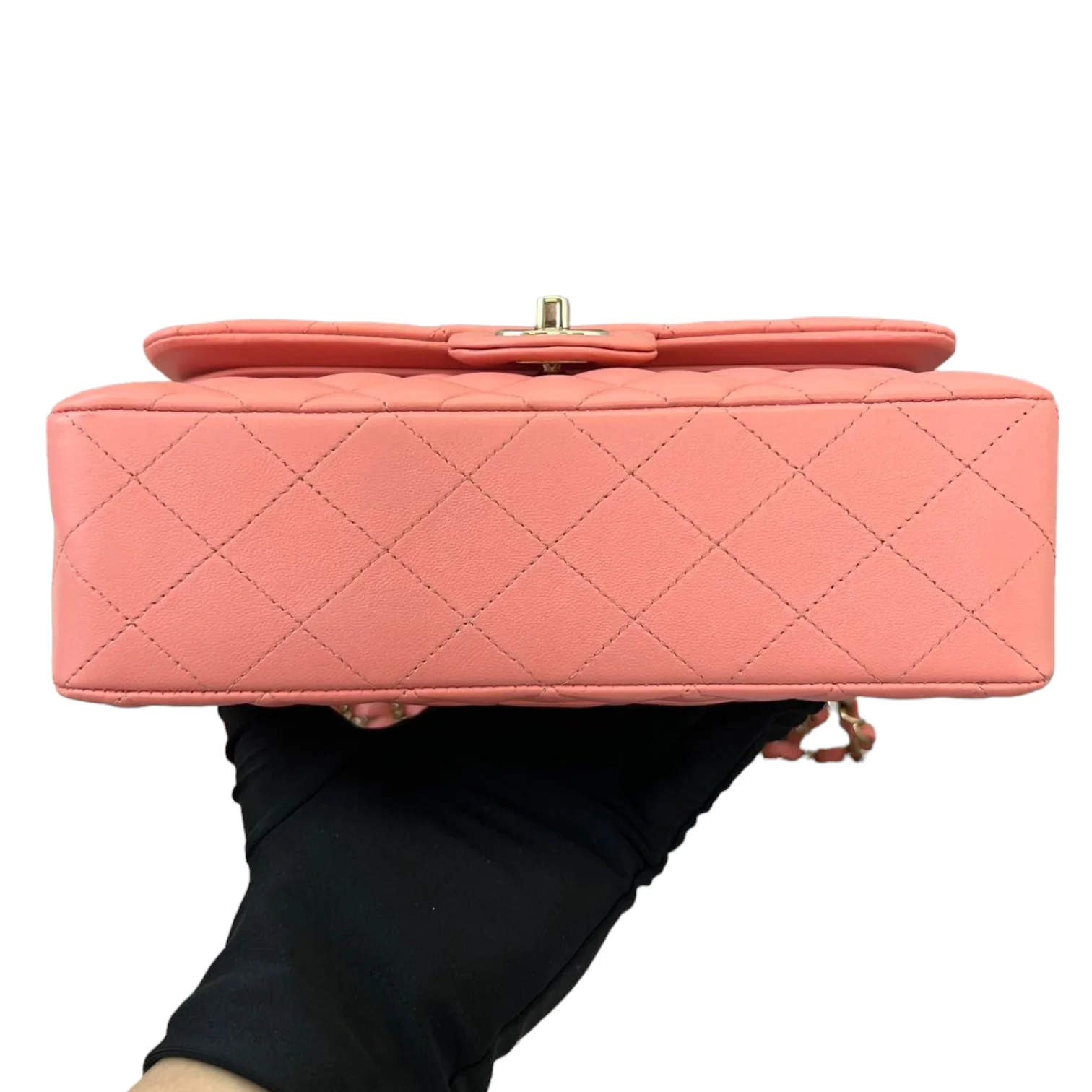 Small Double Flap Lambskin Quilted Pink GHW - Image 3