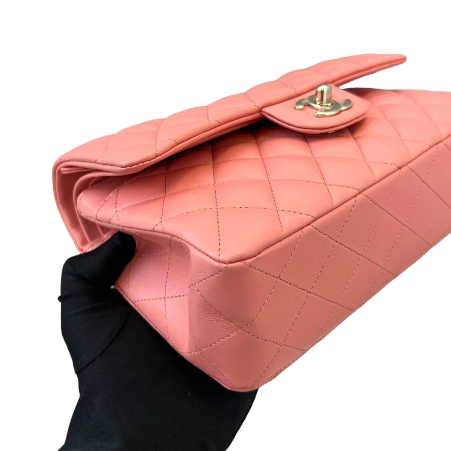 Small Double Flap Lambskin Quilted Pink GHW - Image 5