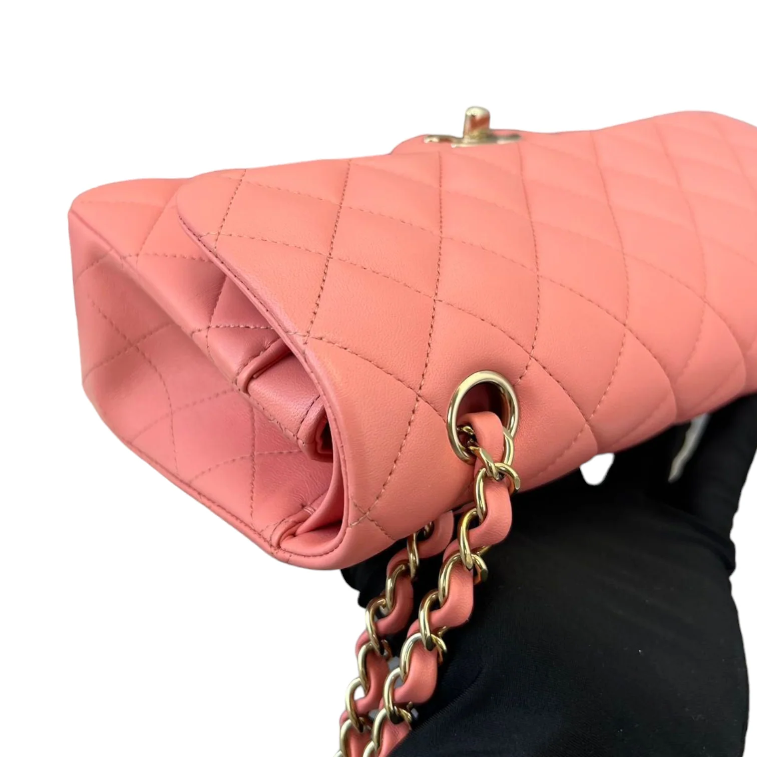 Small Double Flap Lambskin Quilted Pink GHW - Image 8