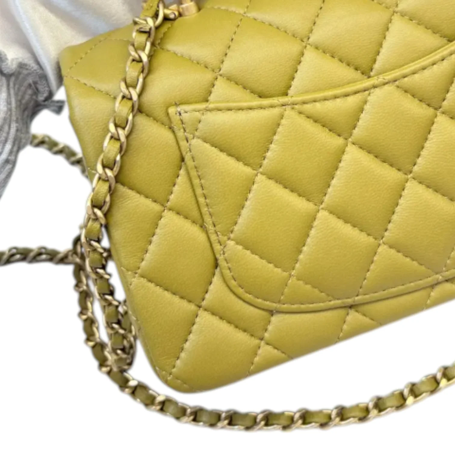 Top Handle Flap Mini Lambskin Quilted Olive Green GHW - Image 10