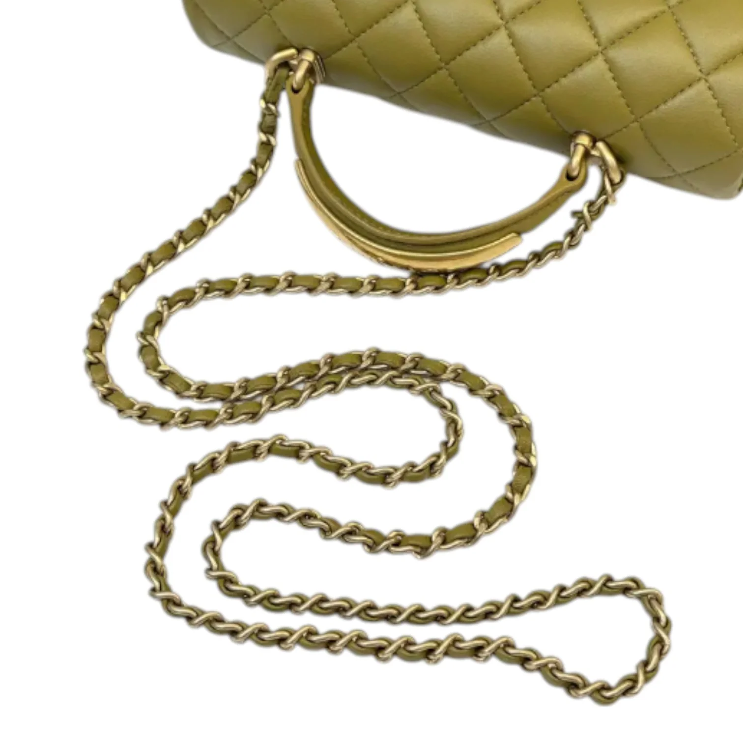 Top Handle Flap Mini Lambskin Quilted Olive Green GHW - Image 13