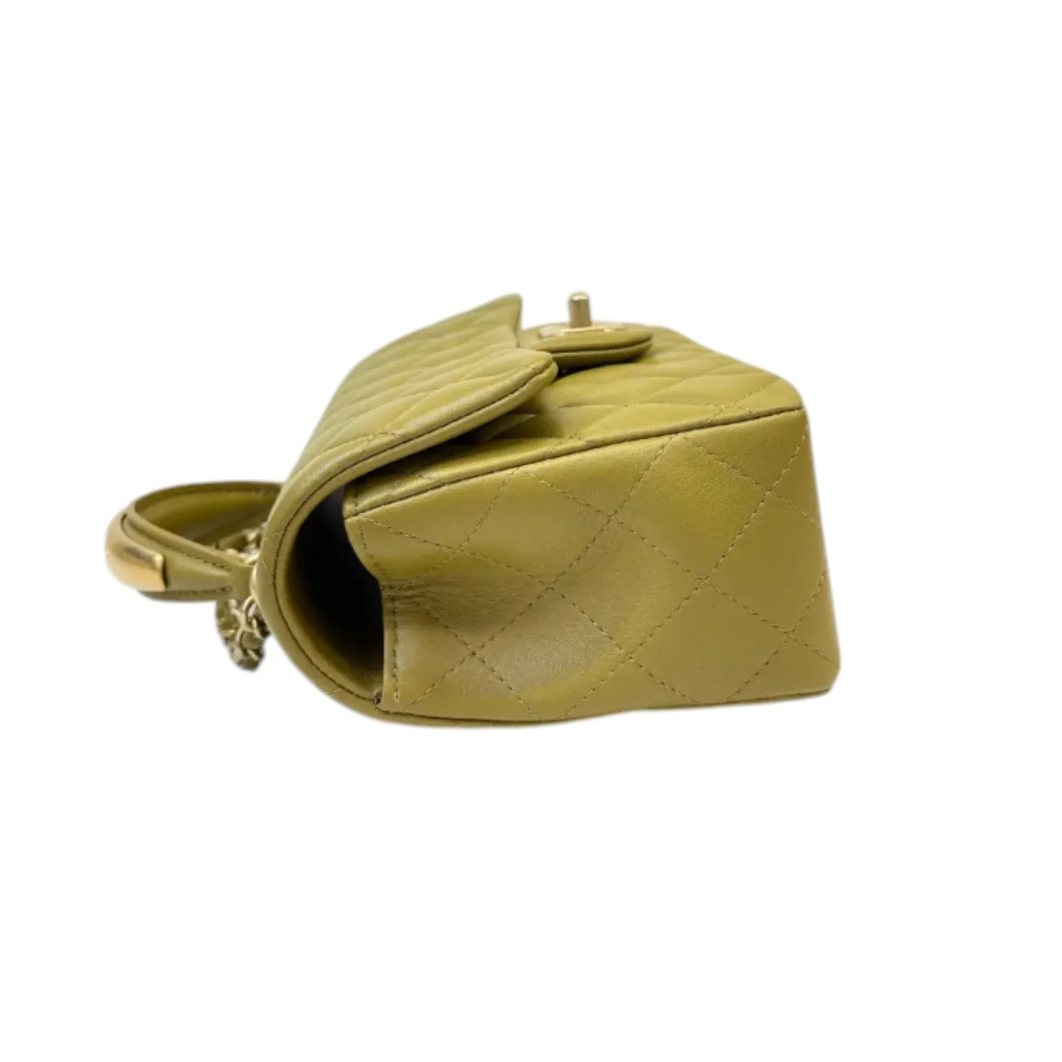 Top Handle Flap Mini Lambskin Quilted Olive Green GHW - Image 5